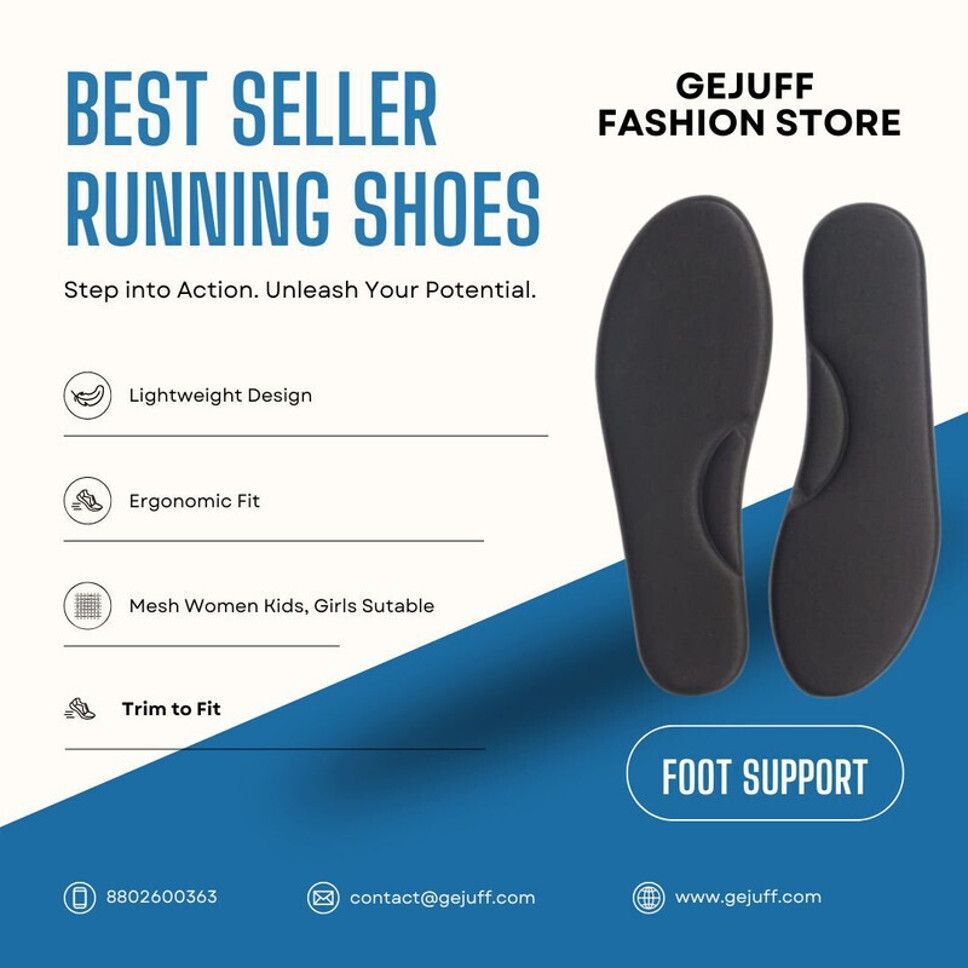 Size 7 Premium Memory Foam Shoe Sole Pads for Men & Women Form Arch Orthotic, Regular, Sports Shoe Insole-image-43