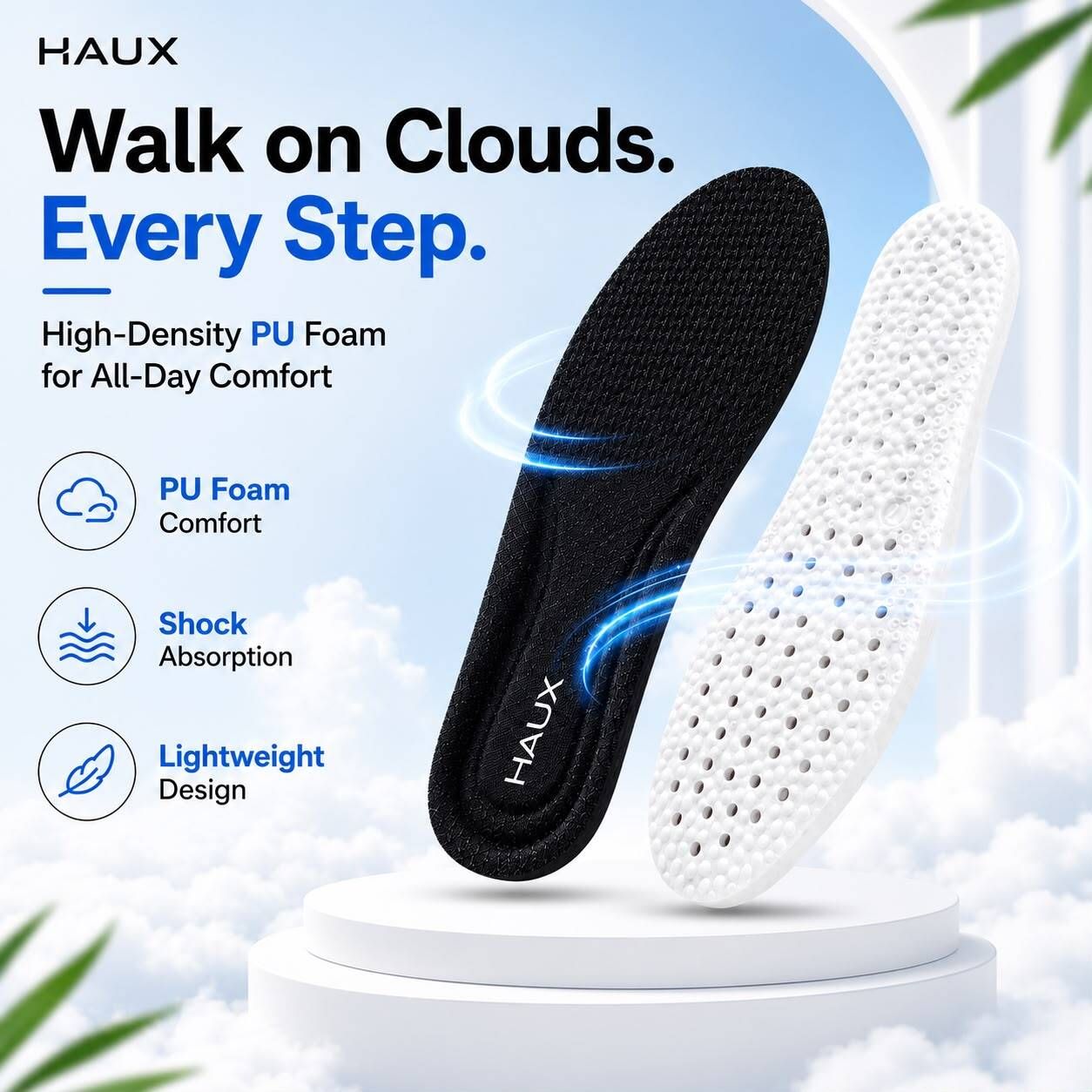 haux Foam Insoles for Men Orthopedic Shoe Insoles for All-Day Gel Arch Sports, Orthotic Shoe Insole-picture-0