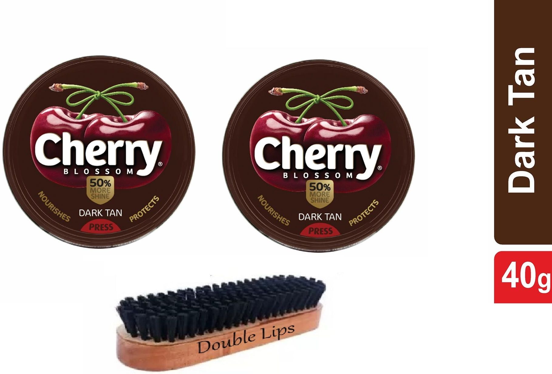 DOUBLE LIPS Cherry Blossom Polish 40g Dark Tan Pack of 2+ Polish Brush Leather Shoe Wax Polish-image-27
