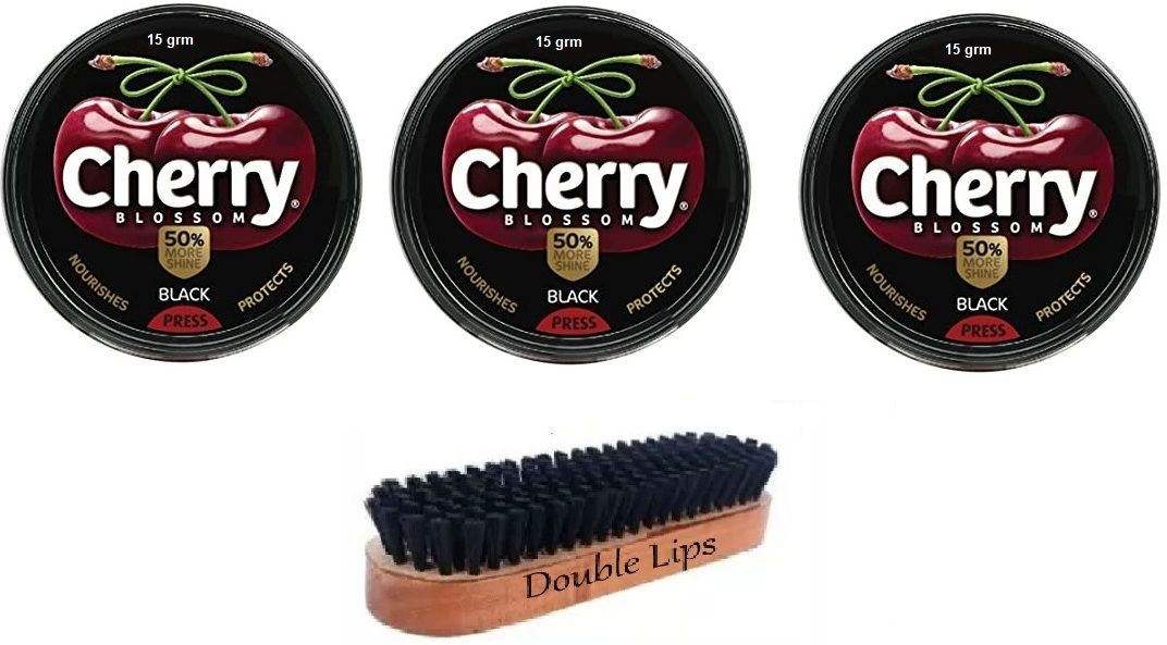 DOUBLE LIPS Cherry Blossom Wax Shoe Shine Polish 15 Grm 3pc With Brush 1pc Leather Shoe Liquid Polish-image-29