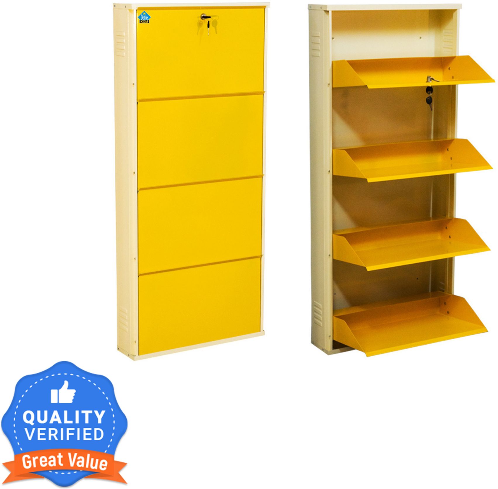 24 Inches wide Infinity Four Door Powder Coated Wall Mounted Metallic Ivory Yellow Metal, Metal, Metal Shoe Rack