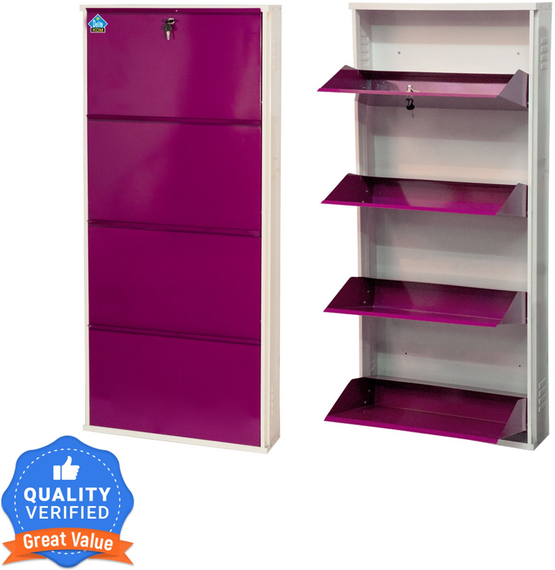 24 Inches wide Infinity Four Door Powder Coated Wall Mounted Metallic Ivory Violet Metal Shoe Rack-image-36