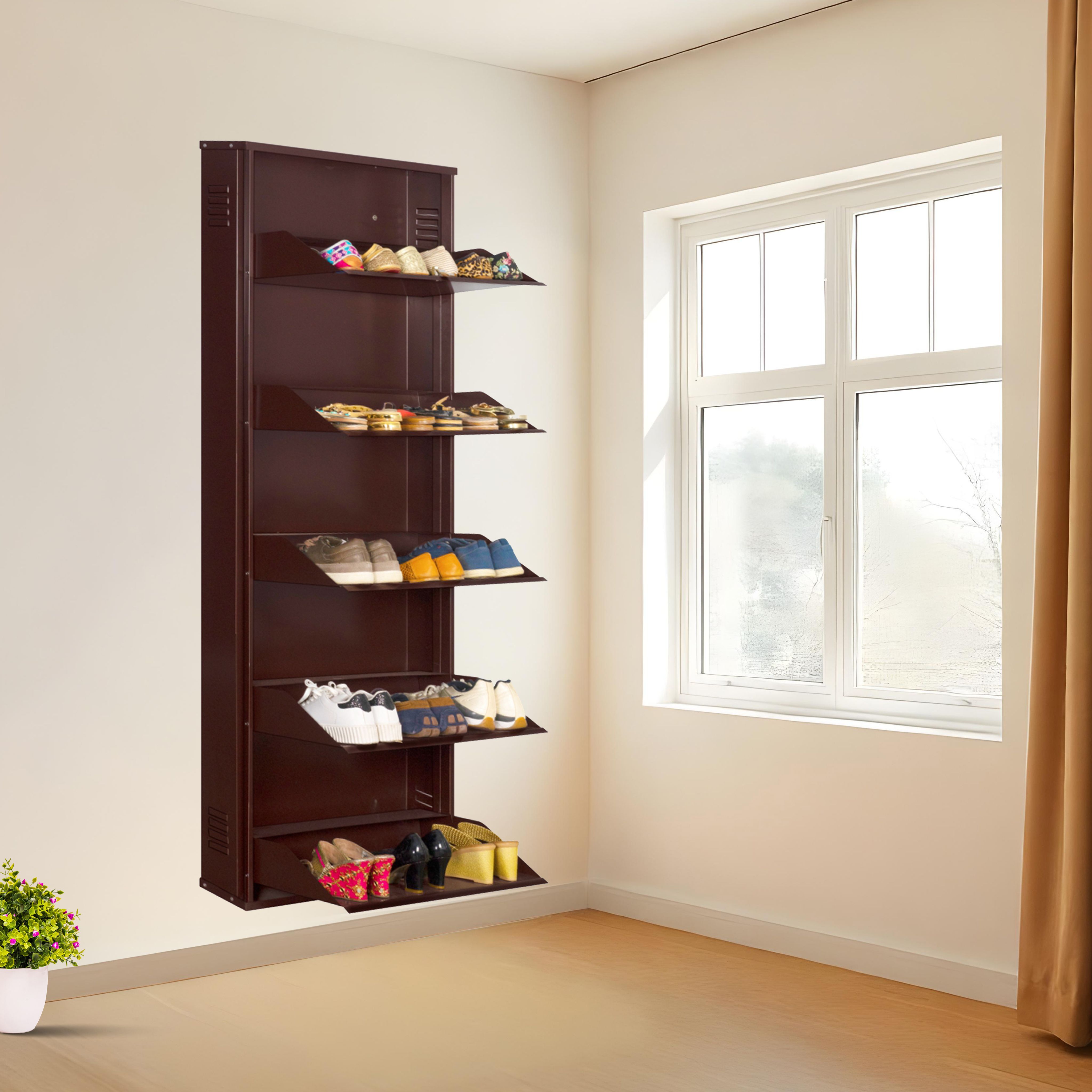 24 Inches wide Infinity Five Door Powder Coated Wall Mounted Metallic Coffee Metal, Metal, Metal Shoe Rack-image-43