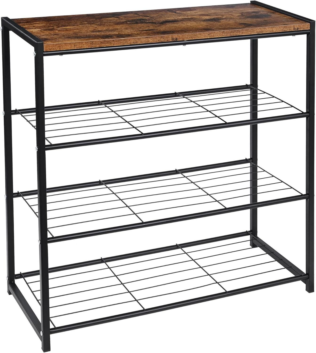 krishyam ® 4-Tier Metal Storage Rack with Rustic Wooden Top – Multipurpose Organizer Metal Open Book Shelf-picture-27