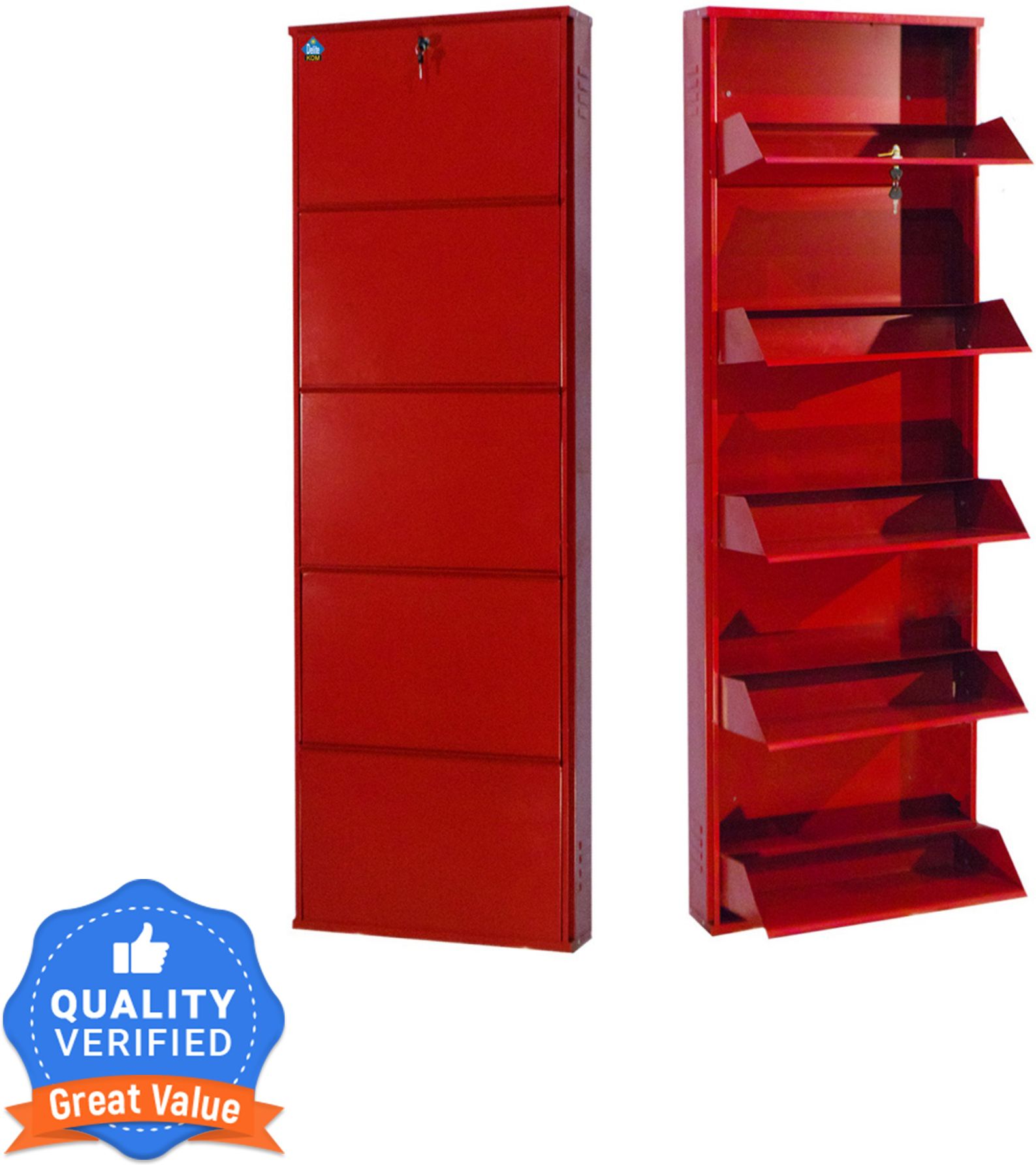 20 Inches wide Latitude Five Door Powder Coated Wall Mounted Metallic Brick Red Metal, Metal, Metal Shoe Rack