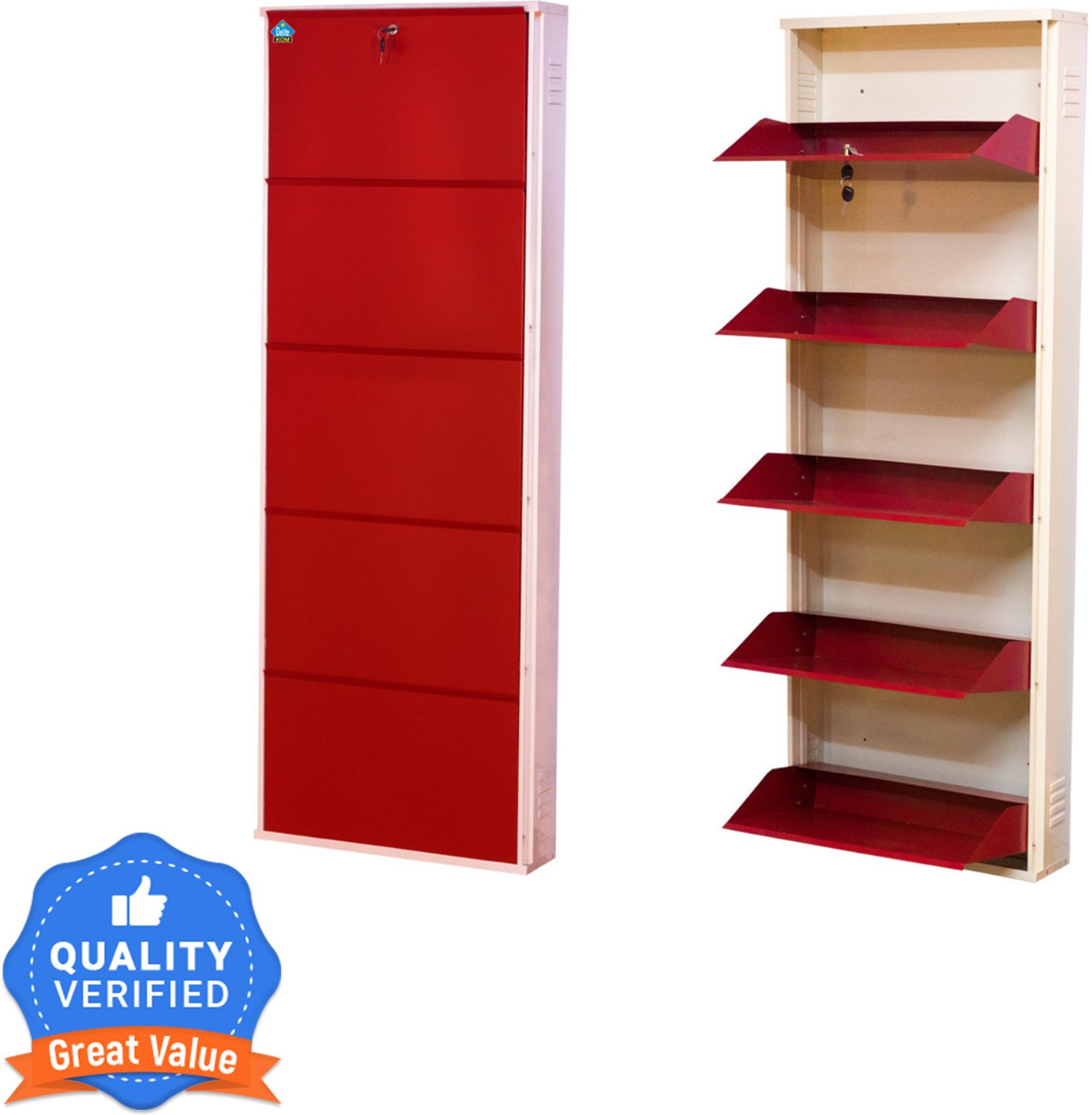 delite kom 24 Inches wide Five Door Powder Coated Wall Mounted Metallic Ivory Brick Red Metal, Metal, Metal Shoe Rack-picture-37