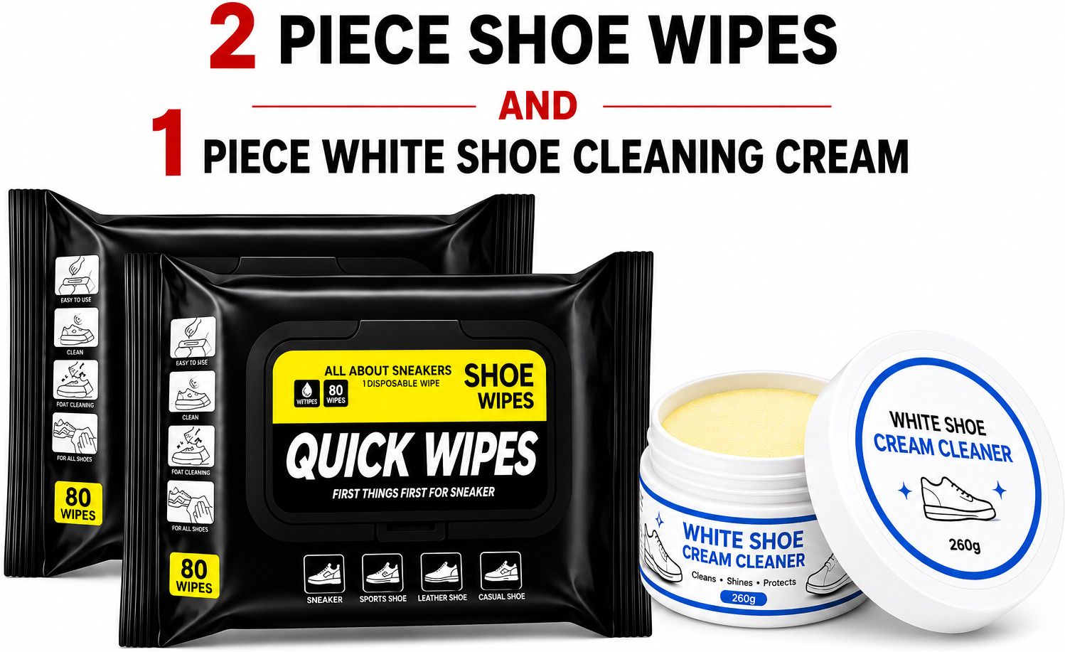 ZORIADA Shoe Cleaning Wipes 80 Count With White Shoe Cleaning Cream Combo Pack OF 3 Wipes-image-20