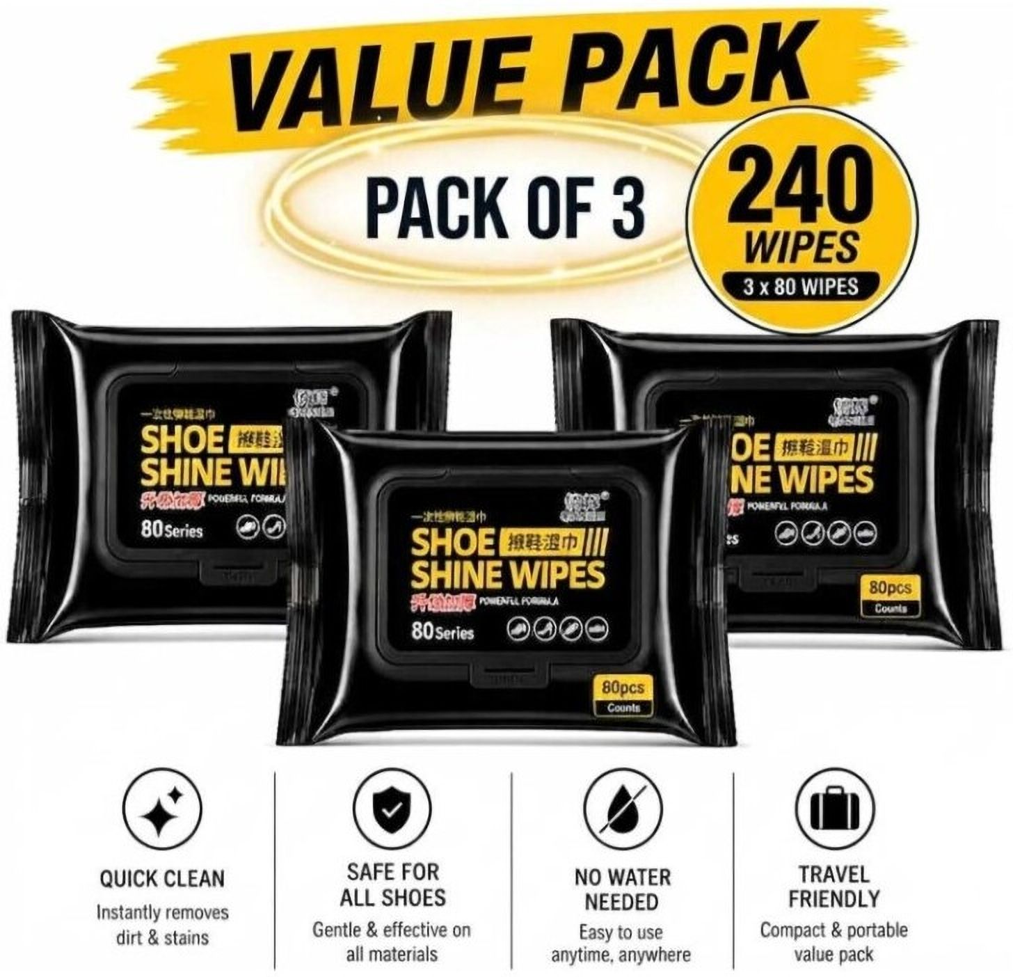 GlossUp Instant Shoe Shine Wipes | Polish Wipes |80 Wipes Each Pack (Pack of 3) Cleaner-image-43