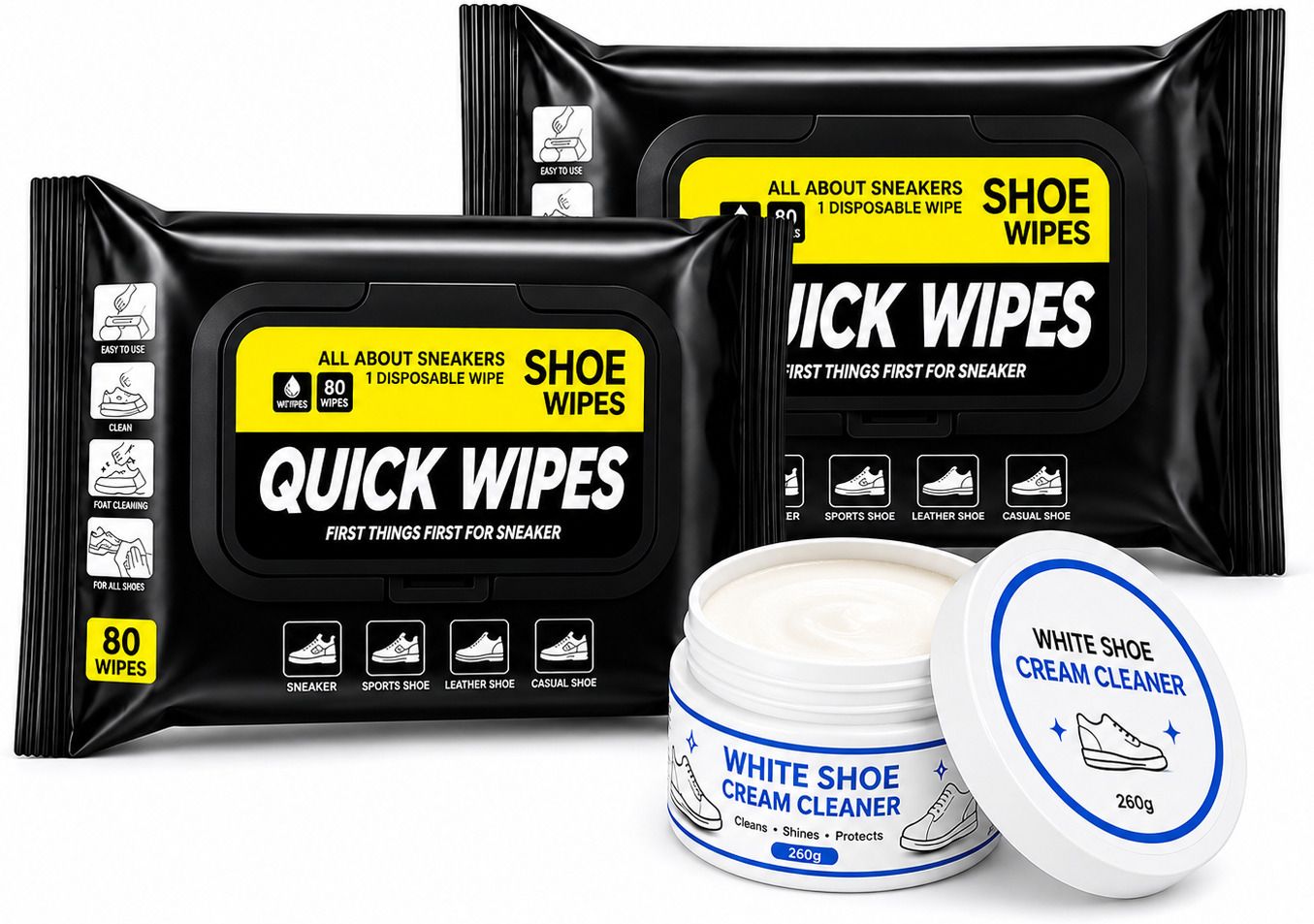 ZORIADA 2PCS Shoe Cleaning Wipes 80 Count With White Shoe Cleaning Cream, Shoe Care Kit Wipes-image-25