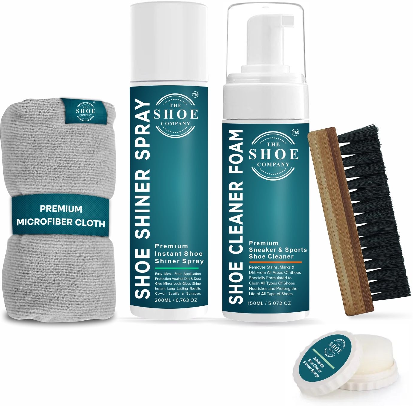 THE SHOE COMPANY Shine Kit with Foam Cleaner 150ml Shiner Spray 200ml Brush Cloth & Shine Sponge Cleaner-image-2