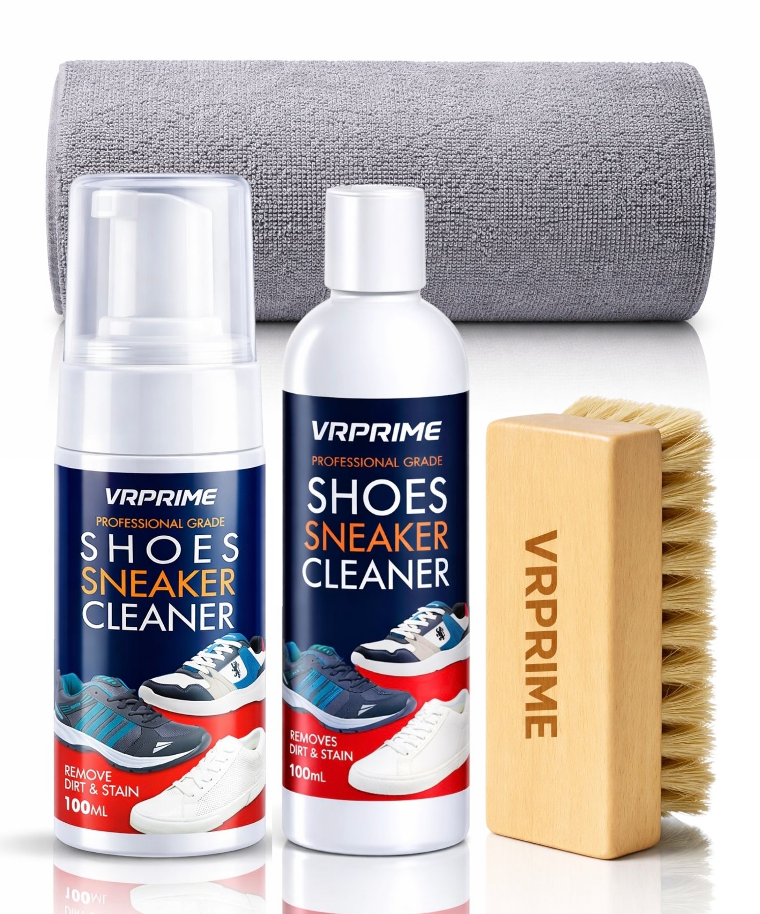 VRPRIME Foam Shoe Cleaning Kit for Sneakers with Free 100ml Refill, Brush & Cloth Cleaner-image-20
