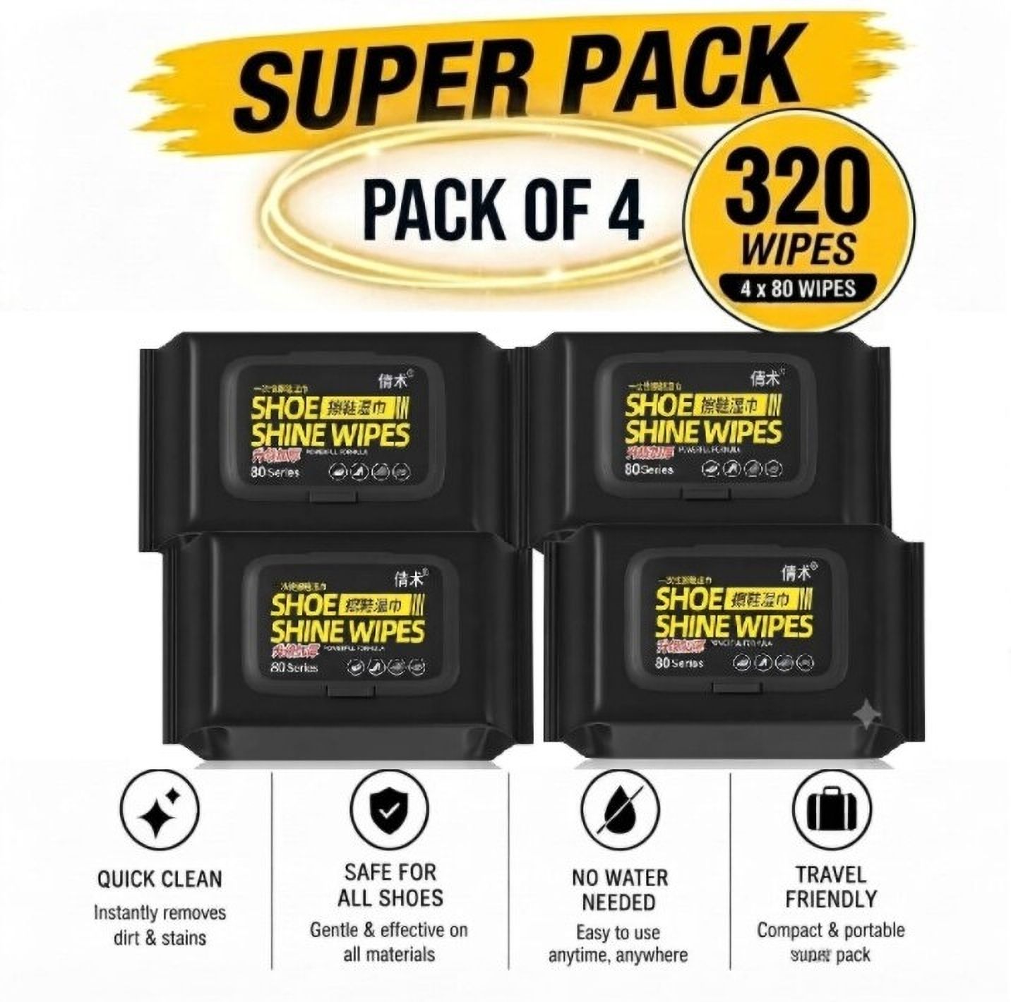 GlossUp Instant Shoe Shine Wipes | Polish Wipes |80 Wipes Each Pack (Pack of 4) Cleaner-image-44
