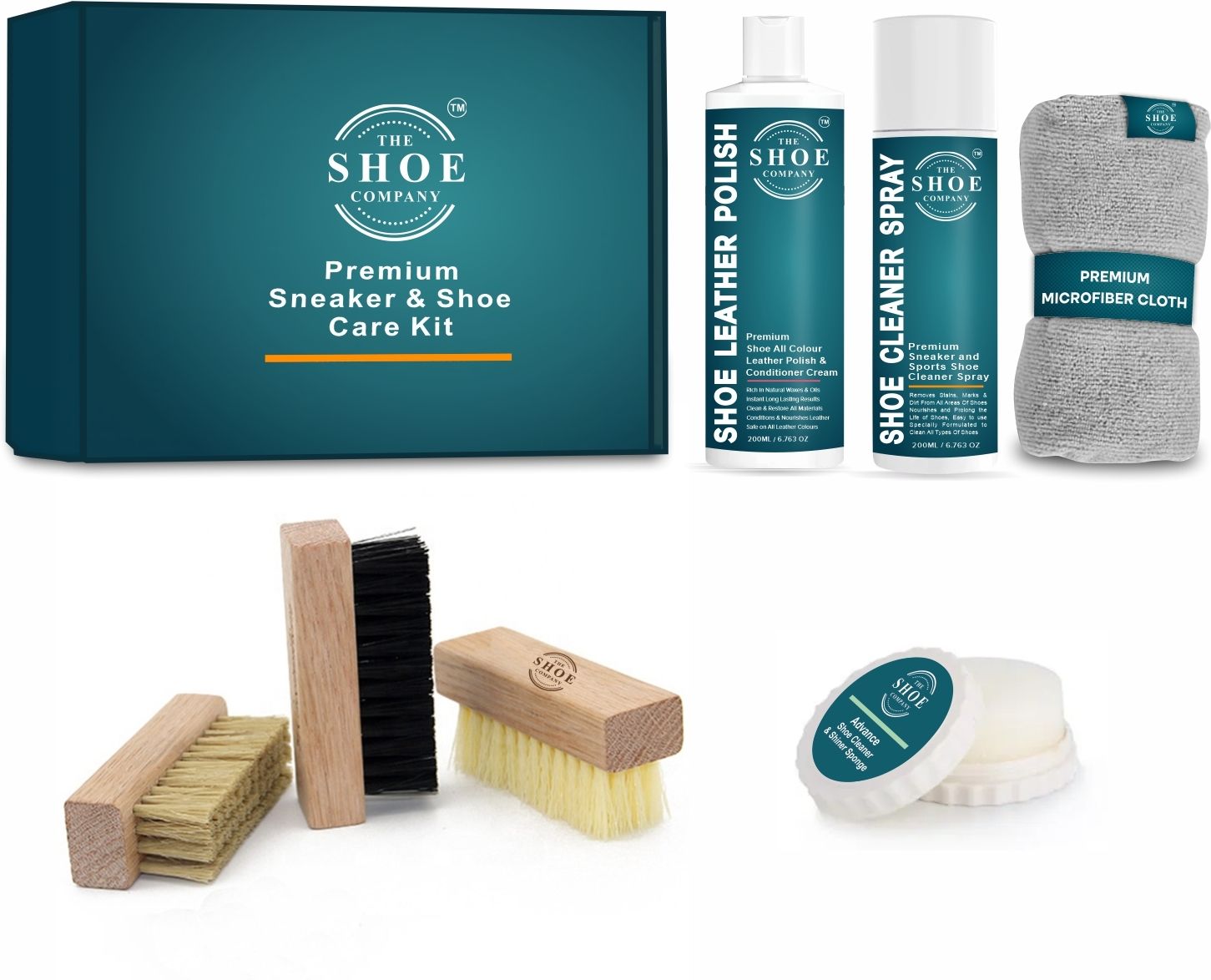 THE SHOE COMPANY Shoe Cleaner Spray 200ml with 3 Brush Cloth Sponge and Polish 200ml Complete Kit Cleaner-image-10