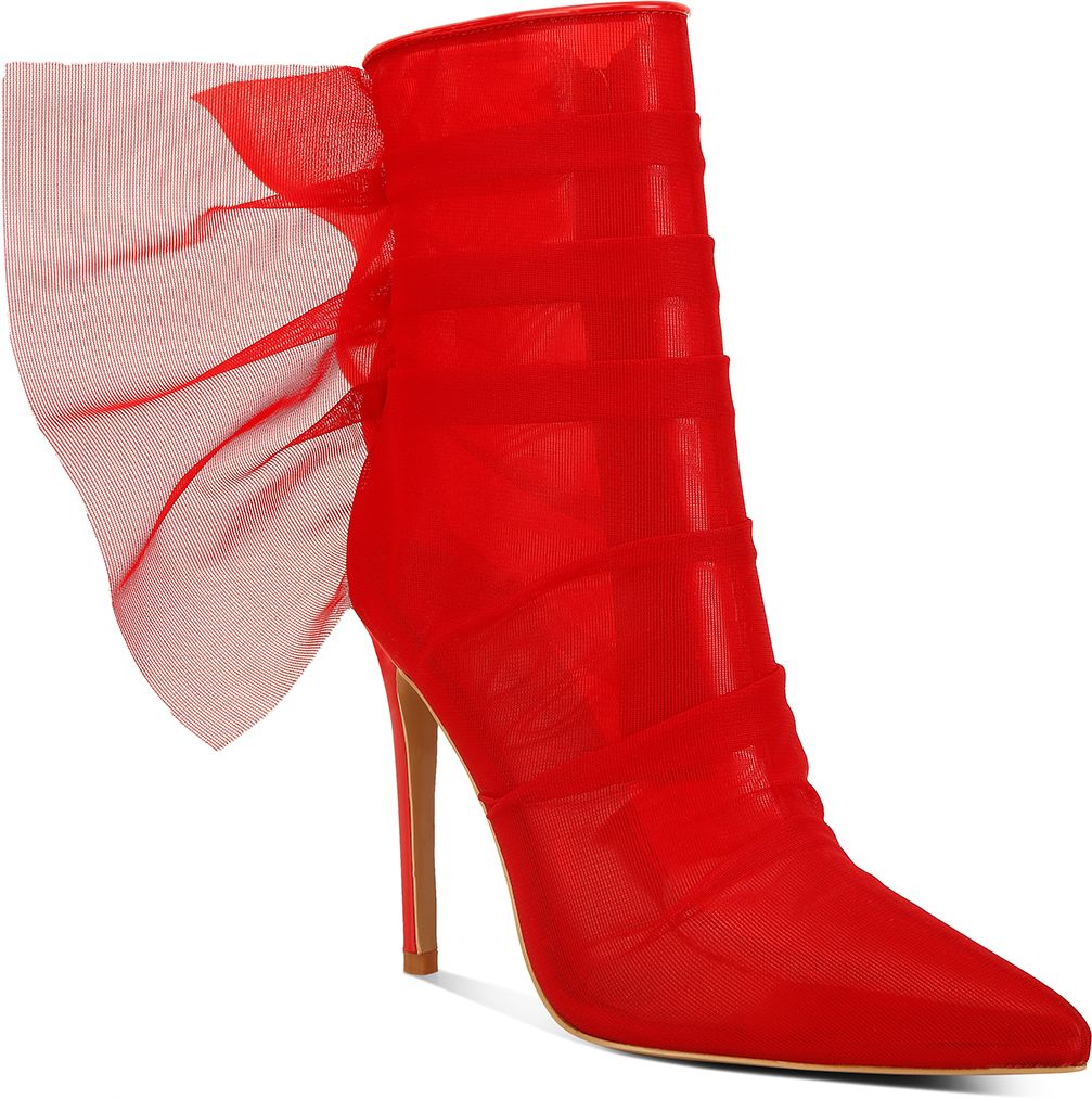 Red Organza Wrapped Style Heeled Ankle Boots Boots For Women-image-4