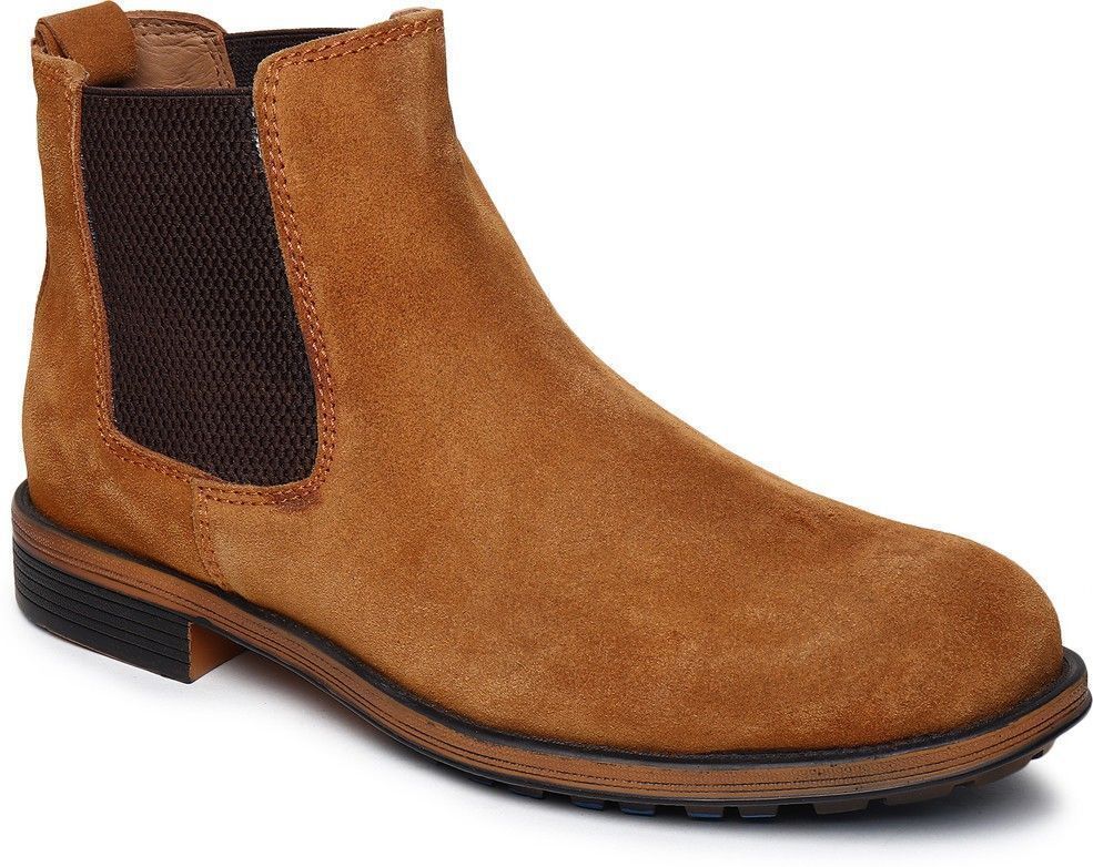 Men Tan Solid Suede Mid-Top Chalsea Boot Boots For Men-image-45
