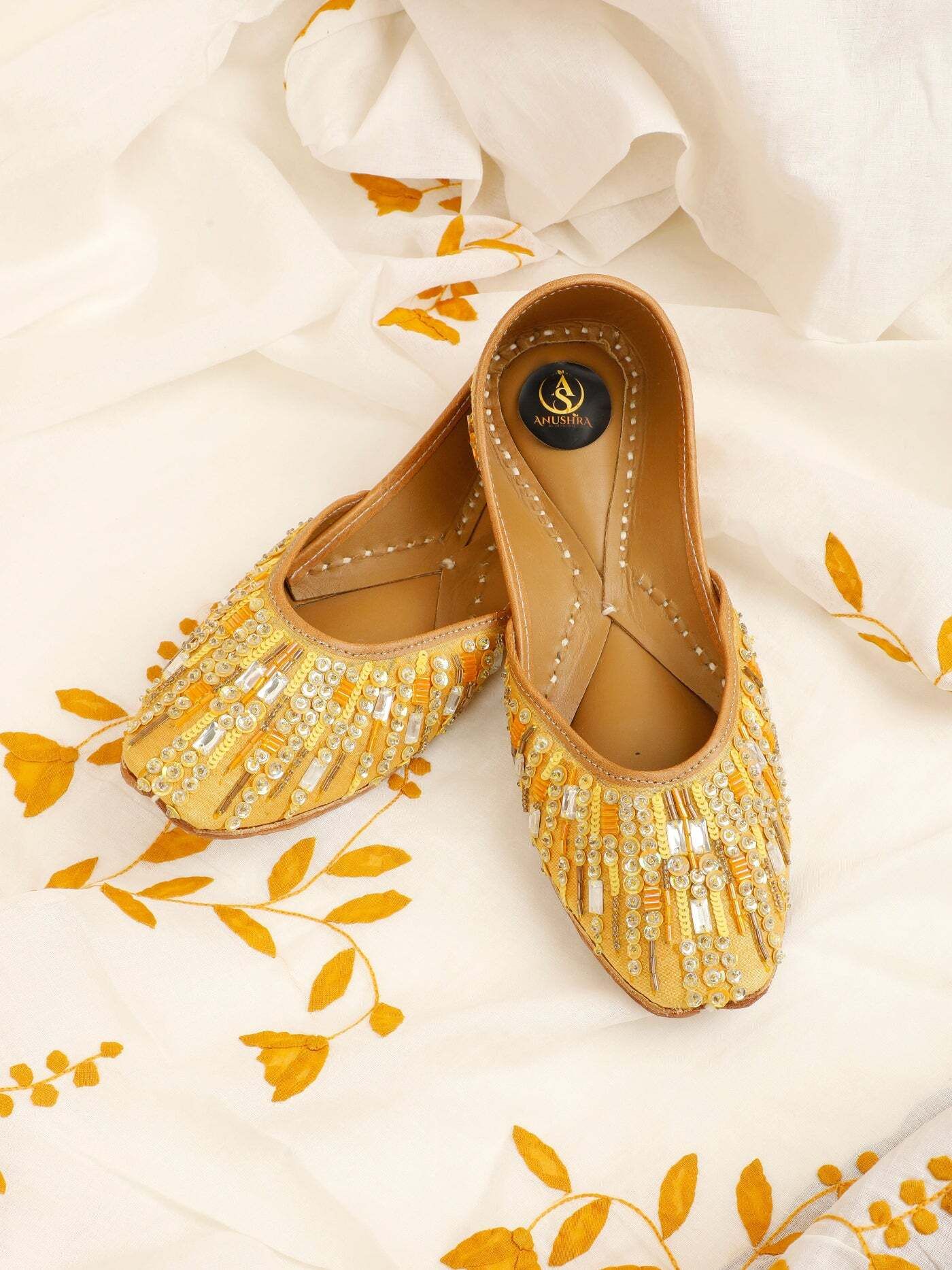 anushra Sunehri Jaal Jutti for Women | Golden Hand-Embellished Sequin Jutis For Women-picture-19