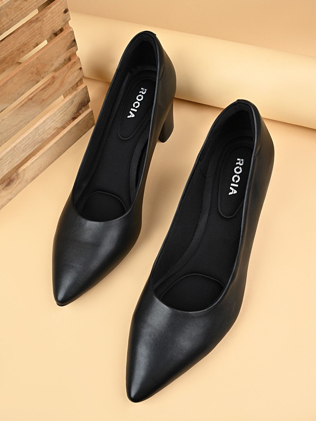 Black Women Classic Block Heel Pumps Slip On For Women-image-1