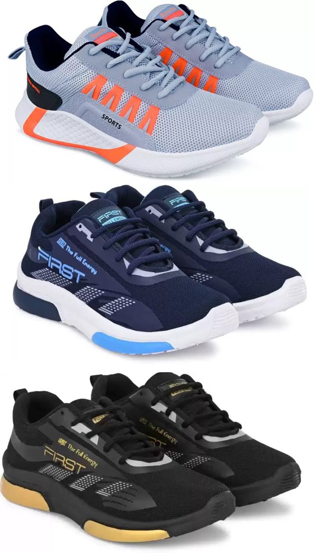 Gorofy Sport Shoe LaceUp Lightweight Multicolour Running Shoes For Men Pack Of 3 Running Shoes For Men