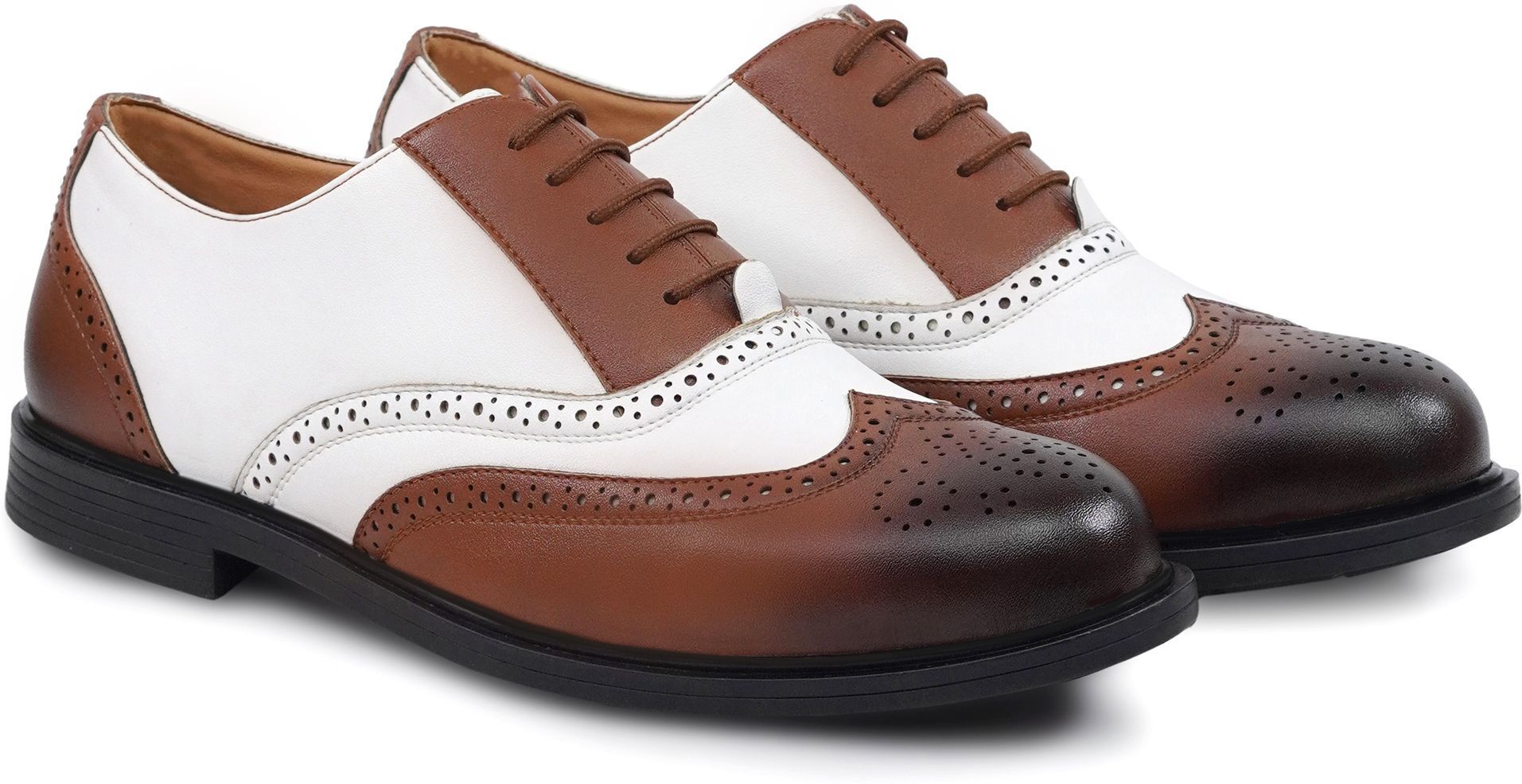 Tan and White Brogue shoes Lace Up For Men-image-26
