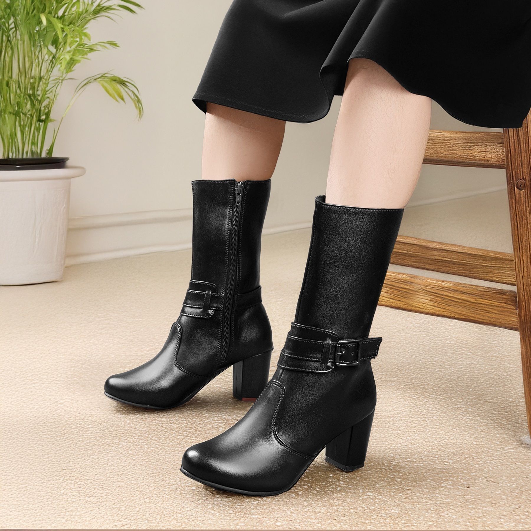 bxxy Smart Look High Ankle Zipper Boots for Women with Trendiest Buckle Closure Slip On For Women-picture-15