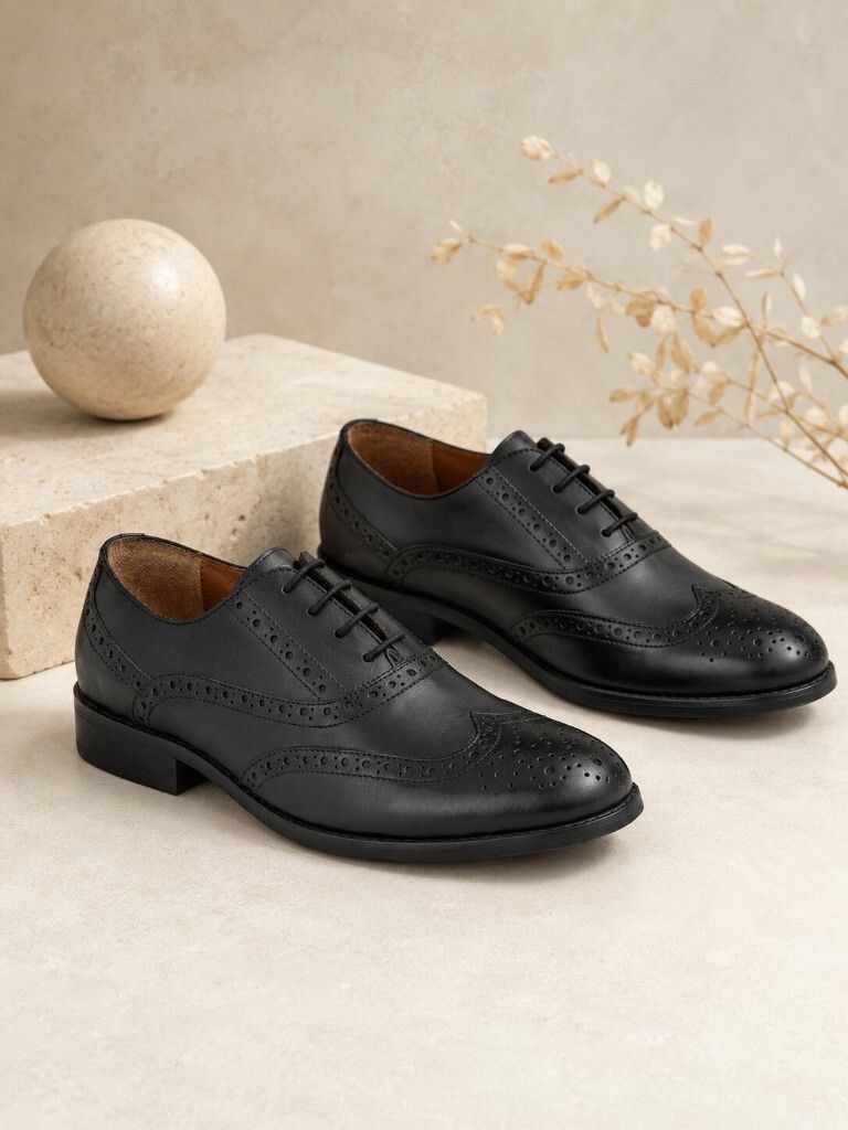 house of pataudi Lightweight Genuine Leather Formal Brogues|Soft Cushion Comfort|Easy Lace-Ups Brogues For Men-picture-19