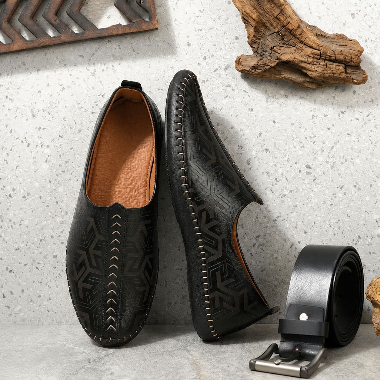snexo Men's Black Premium Casual Slip-On Loafers | Hand-Stitched Comfort Nagra Shoes | Loafers For Men-picture-27