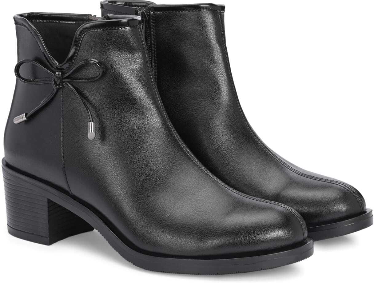 avs footwear Women's Black Ankle Boots | Synthetic Leather | Side Zip | Bow Detail Boots For Women-picture-11
