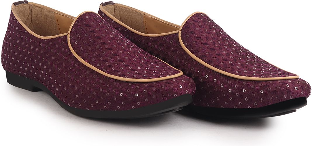 fausto Embroidery Sequin Ethnic Slip On Round Toe Juttis for Wedding|Sherwani Mojaris For Men-picture-13