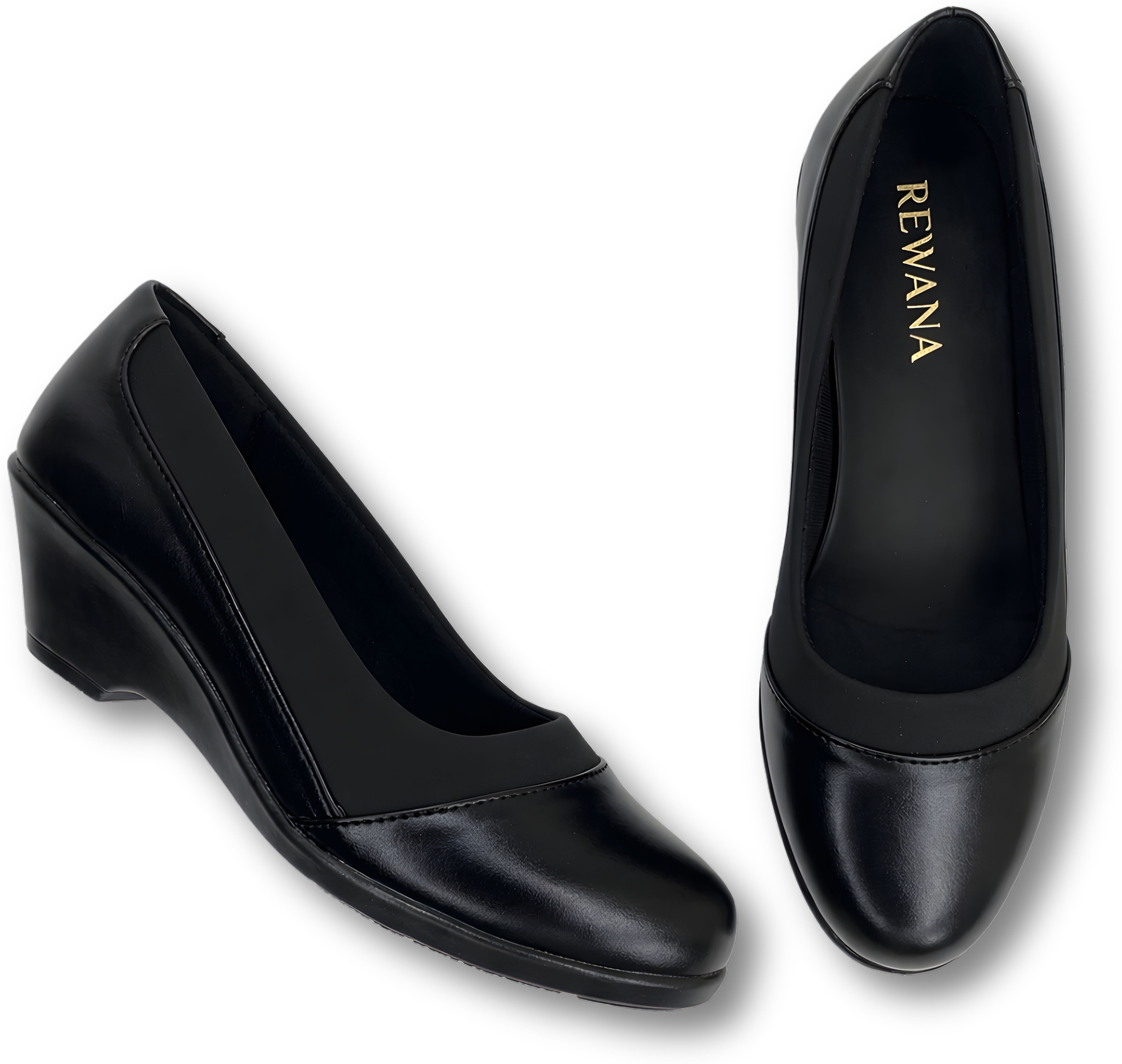 REWANA Women's Classic Black Low-Wedge Comfort Pumps Corporate Casuals For Women-picture-33