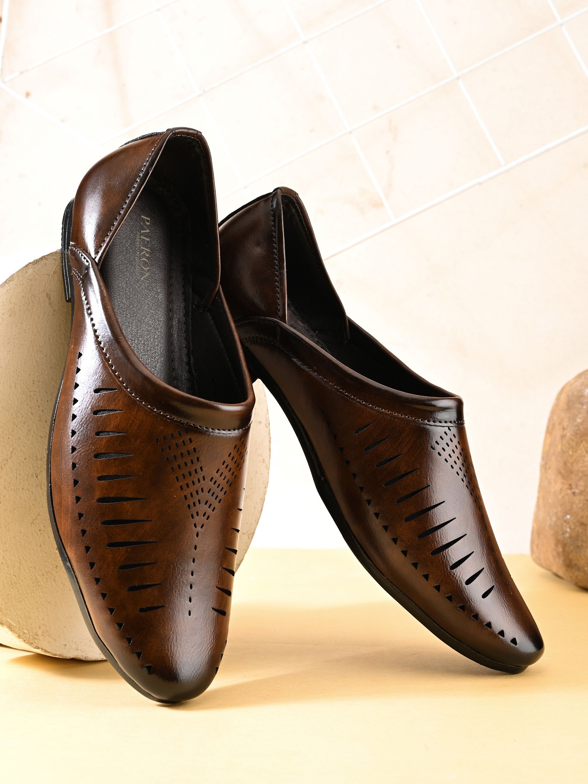 paeron Men Brown Formal Slip-On Nagra Shoes with Cushioned Insole Casuals For Men-picture-31