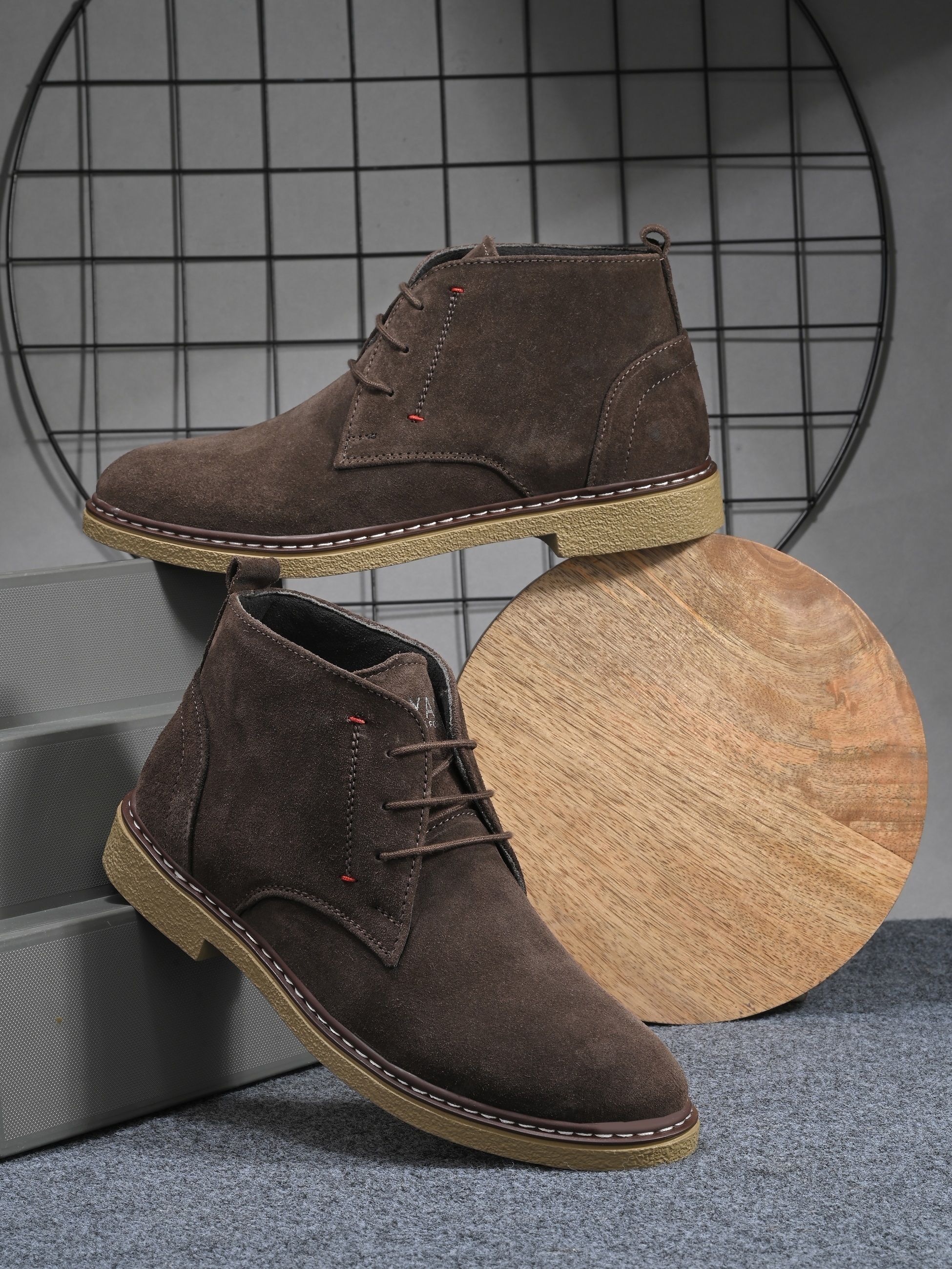 layasa Pure Leather Premium Trendy Comfort Men Mid-Top Solid Suede Desert Casual Shoes Boots For Men-picture-13