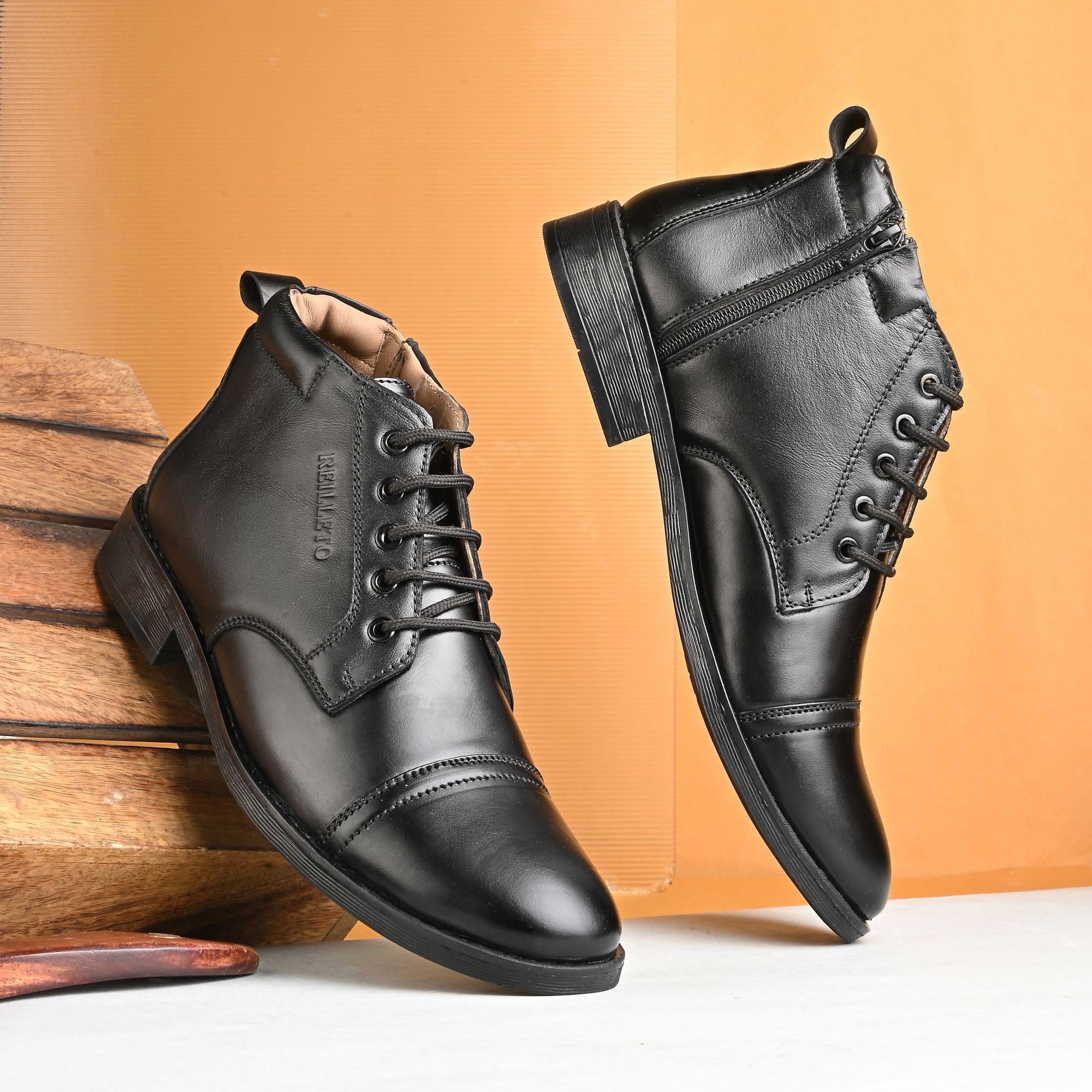 Genuine Leather High Ankle Boots Lace-up & Zipper Cushioned Insole Daily Comfort Boots For Men-image-15