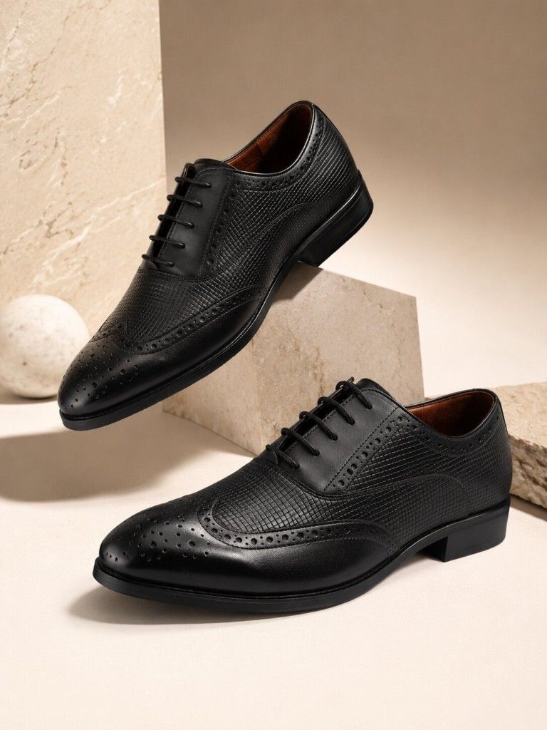 house of pataudi Lightweight Genuine Leather Formal Brogues|Soft Cushion Comfort|Easy Lace-Ups Brogues For Men-picture-40