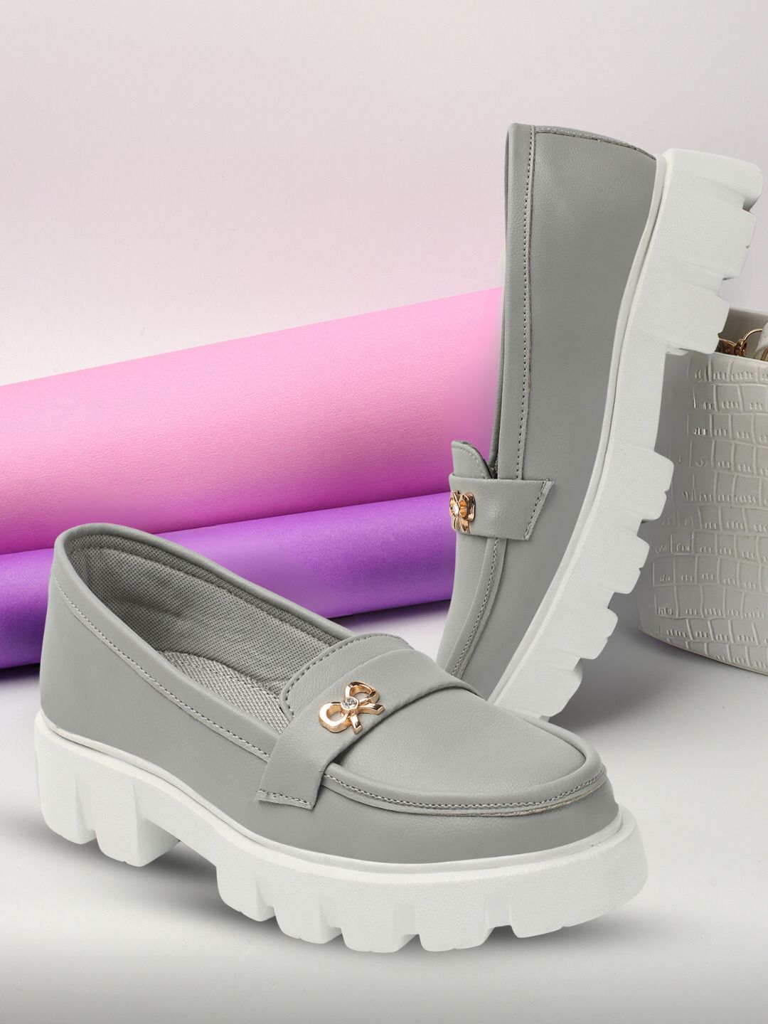 Women Chunky platform heel synthetic moccasins for girls Loafers For Women-image-18