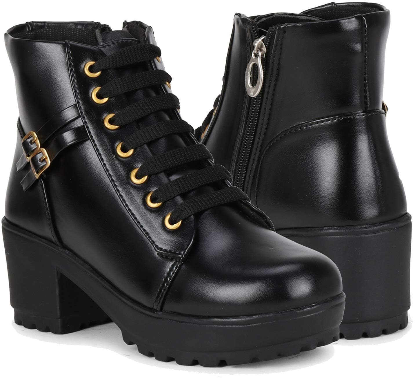 Women's Ankle Length Block Heel Black Stylish and Fashionable Boots Side Zip Boots For Women