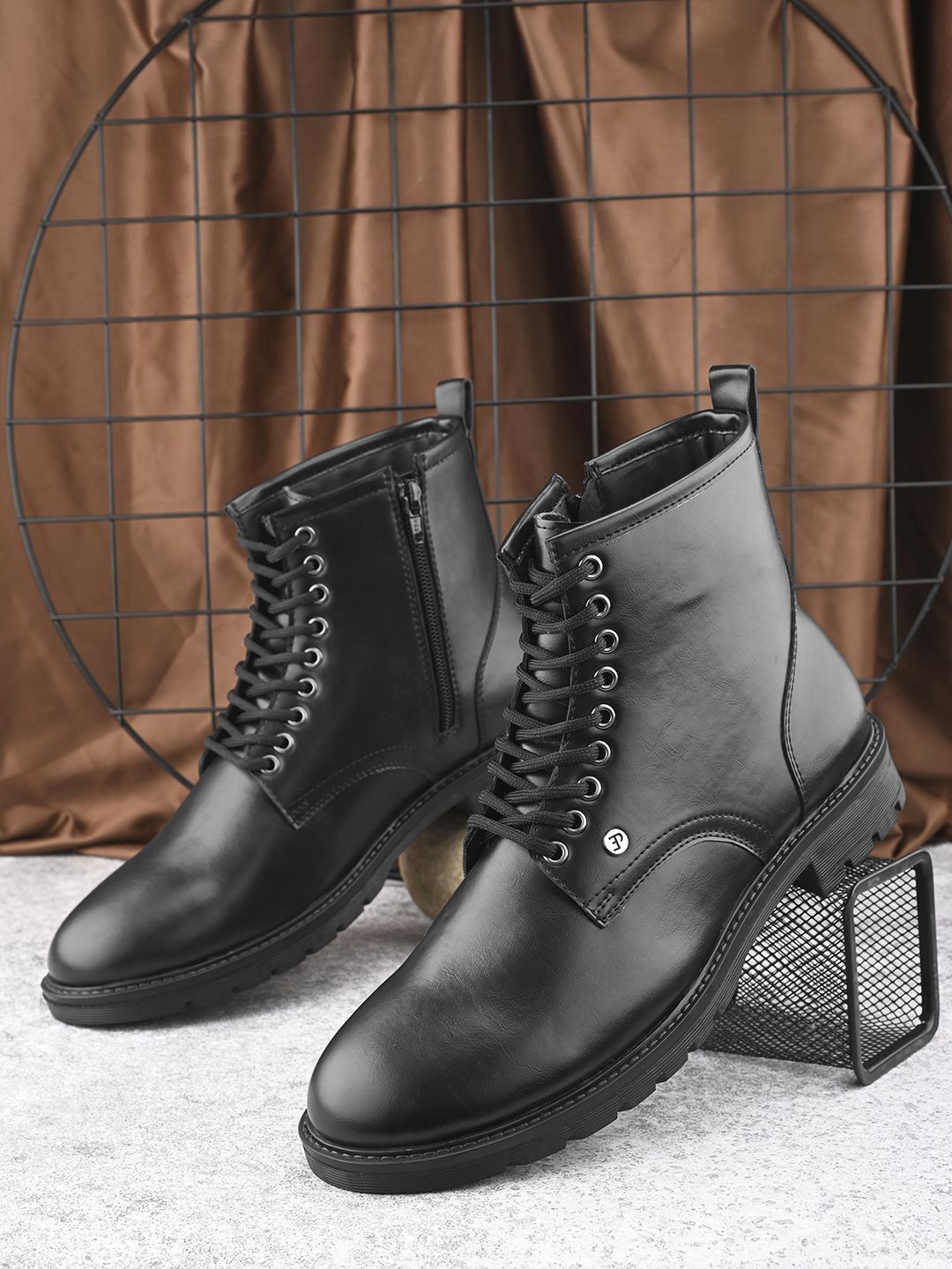 EL PASO Men Black Faux Leather Casual Lace Up Boots Boots For Men-image-10
