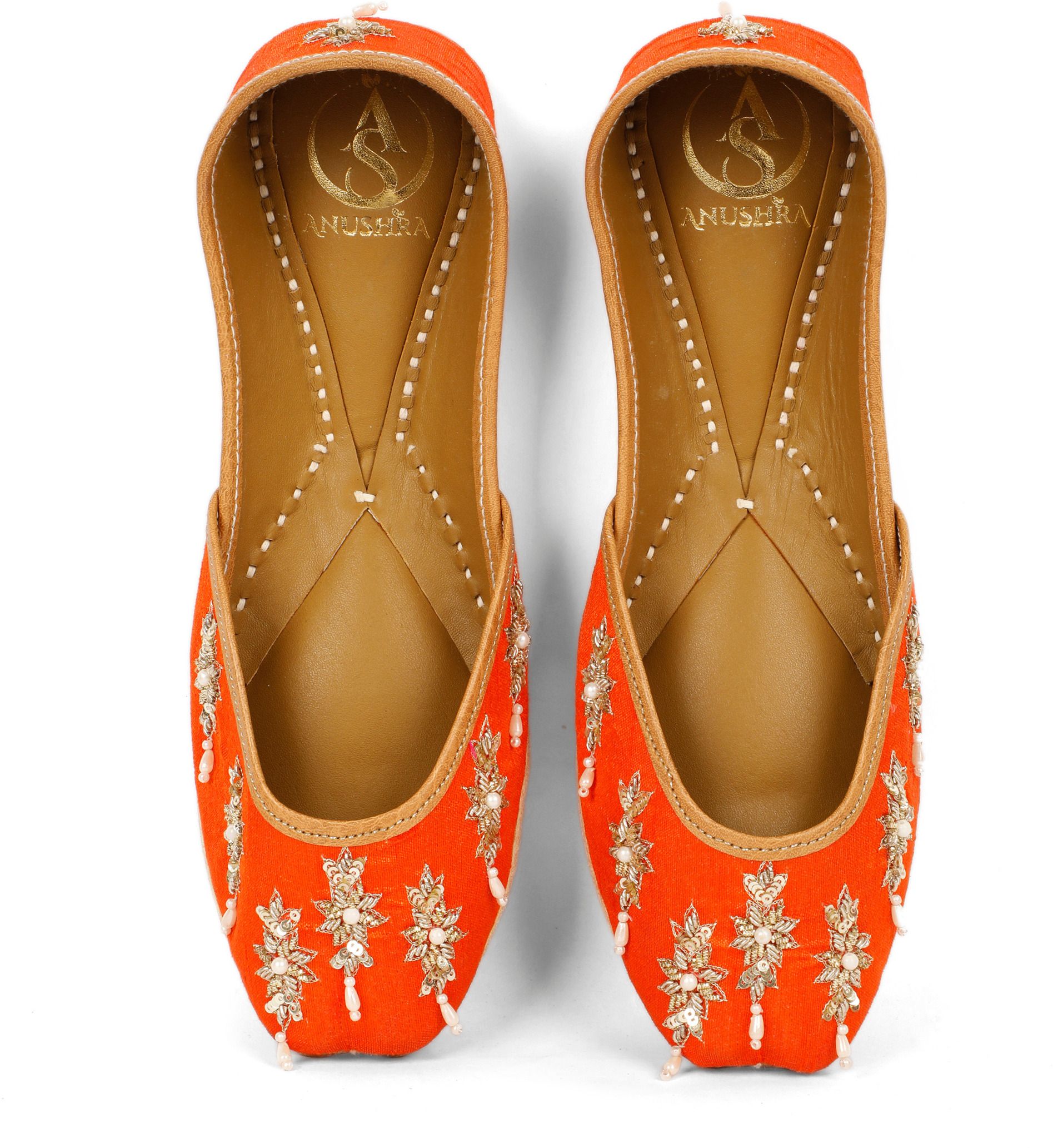 Saffron Jutti for Women | Hand-Embroidered Sequin & Pearl Drop Ethnic Jutti Jutis For Women-image-46