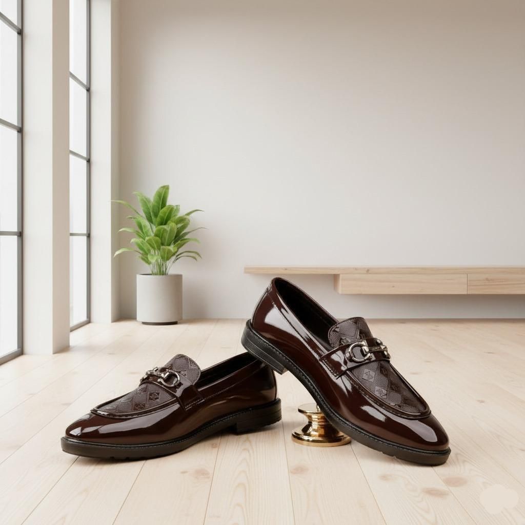 Patent Loafers with Metal Buckle | Slip-On Formal Party Wear Shoes Loafers For Men