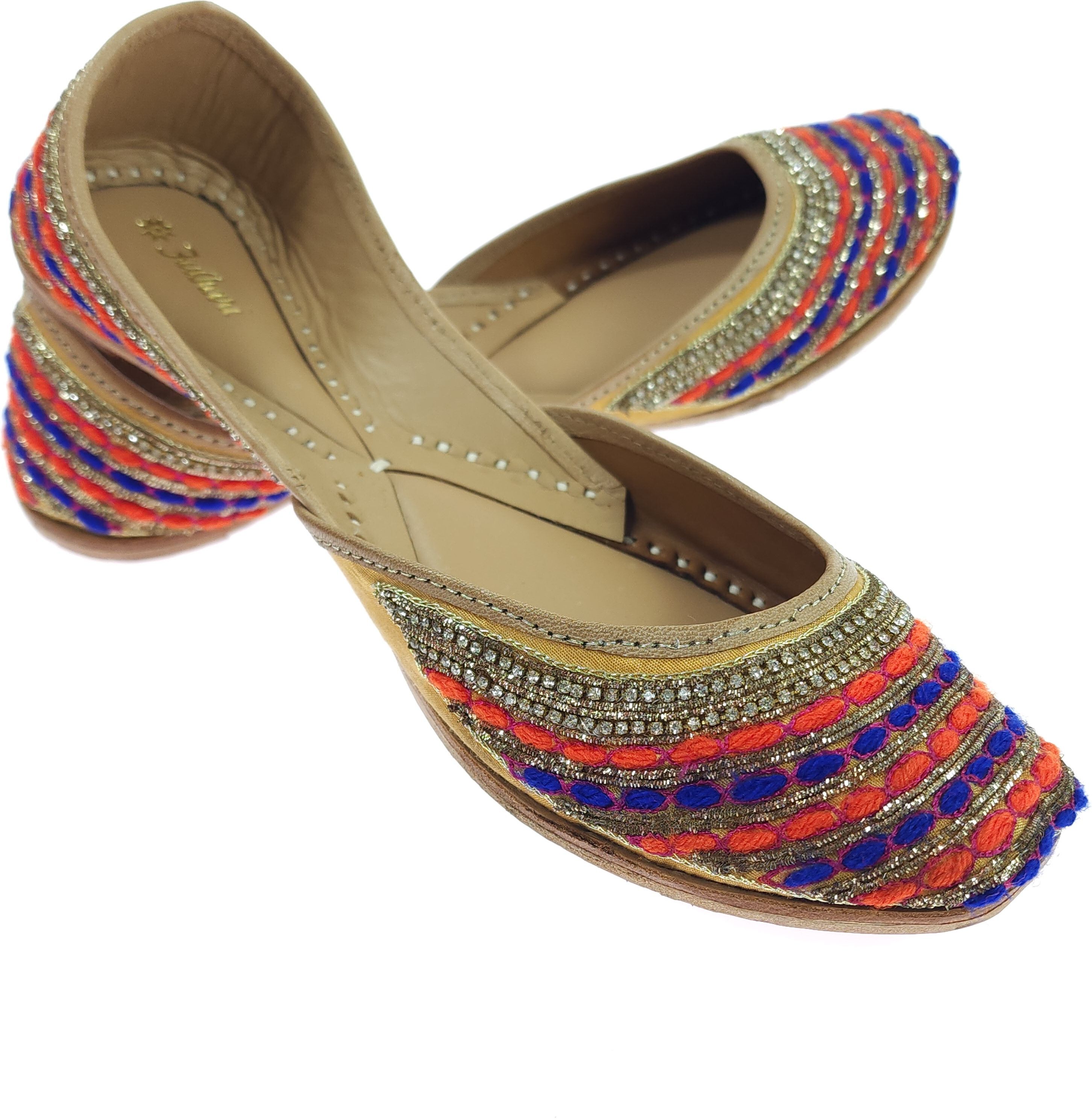 Pasham Gold Multi Genuine Soft Leather | Bite Free Embroidered Jutis | 39 Party Wear For Women-image-13