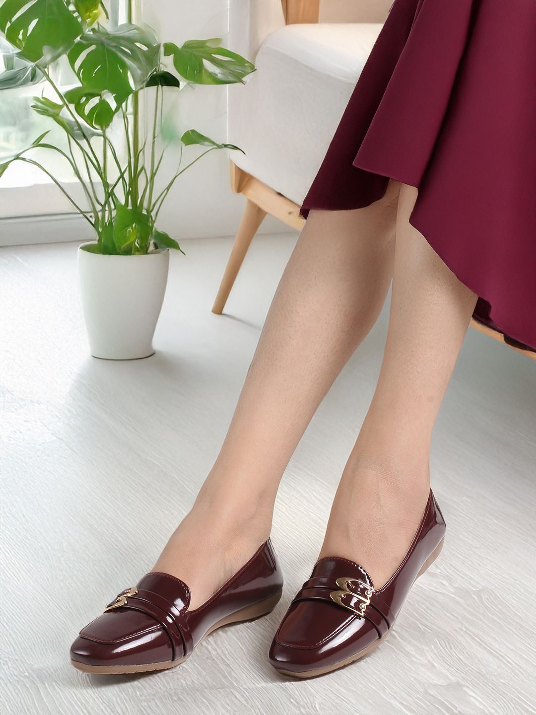 Women’s patent loafers with Golden Buckle – Stylish Sl\ip-on Casual Flat Shoes Casuals For Women-image-45