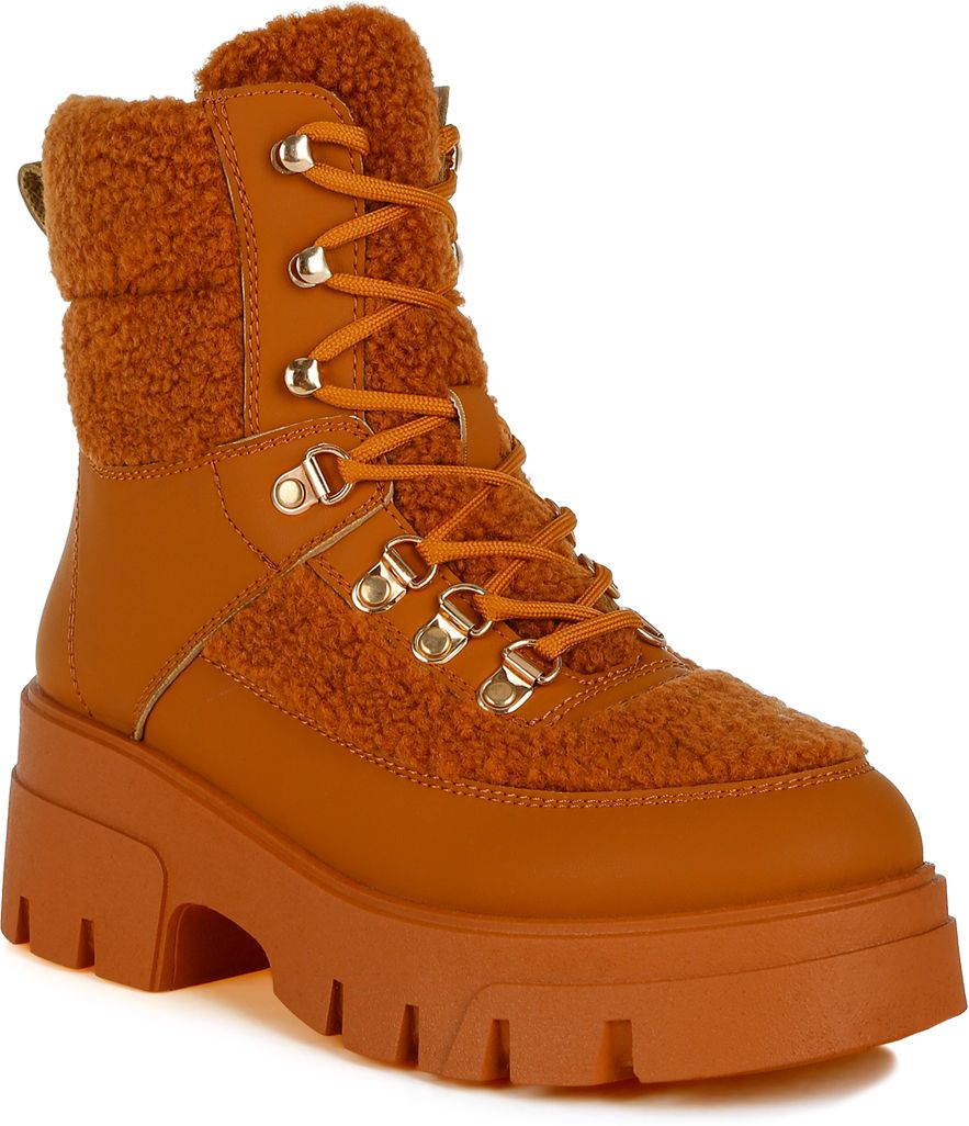 London Rag Women_Faux Fur Detail Chunky Hiker Boots Boots For Women-image-32