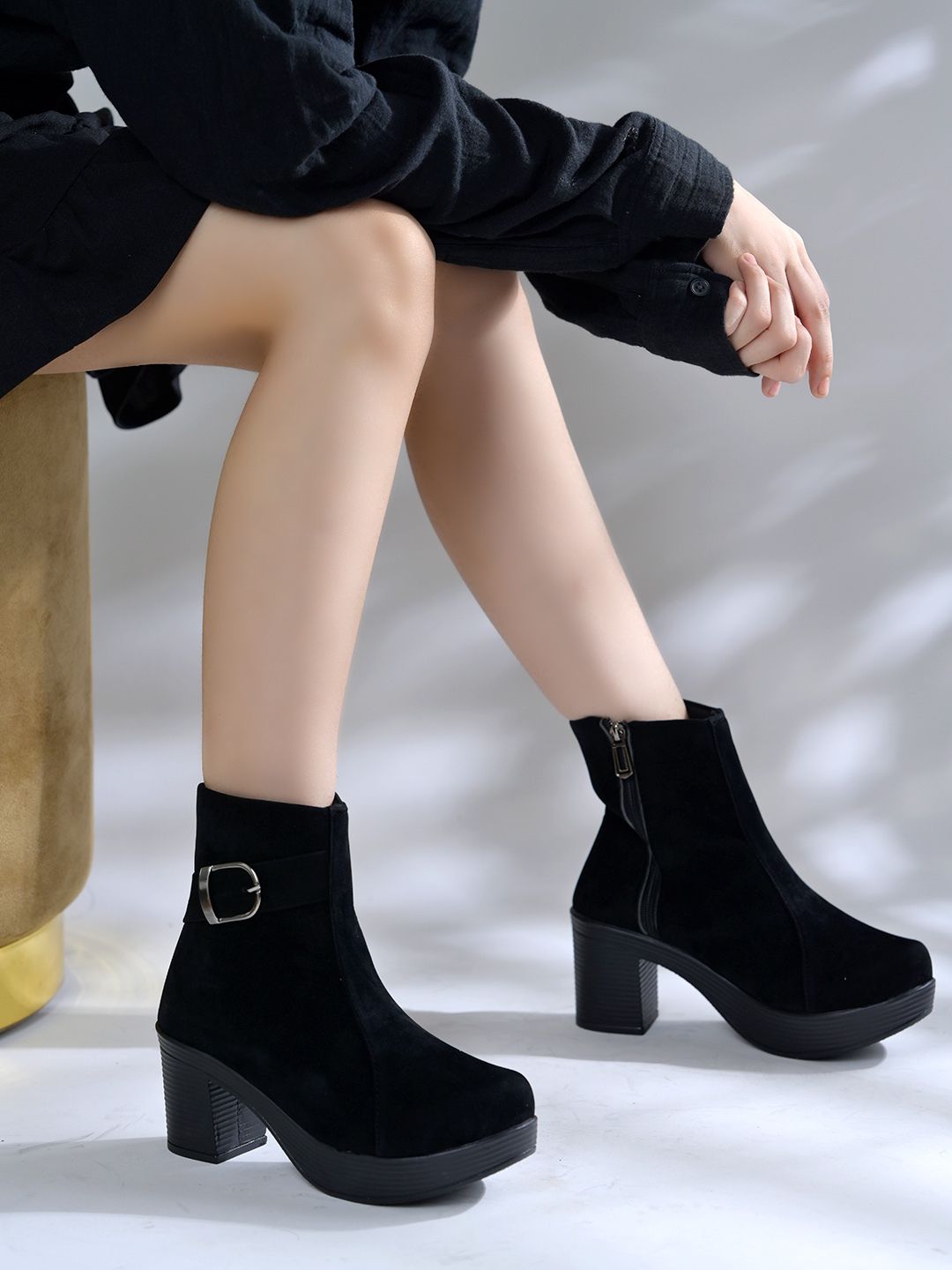 shoetopia Black Suede Platform Ankle Boots For Women & Girls Boots For Women-picture-12