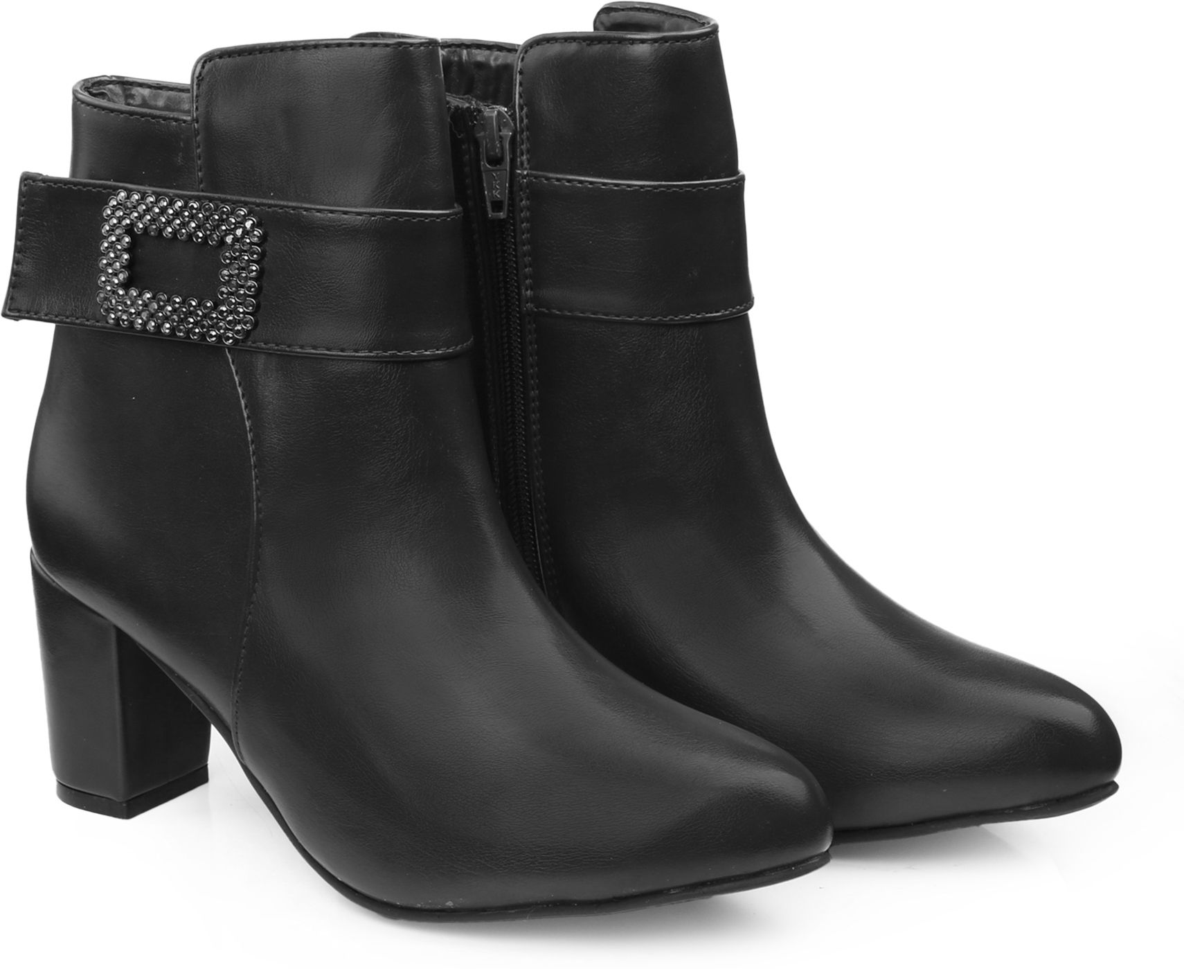 bxxy Elegant High Ankle Zipper Boots with Decorative Buckle and Fashion Trend Slip On For Women-picture-27