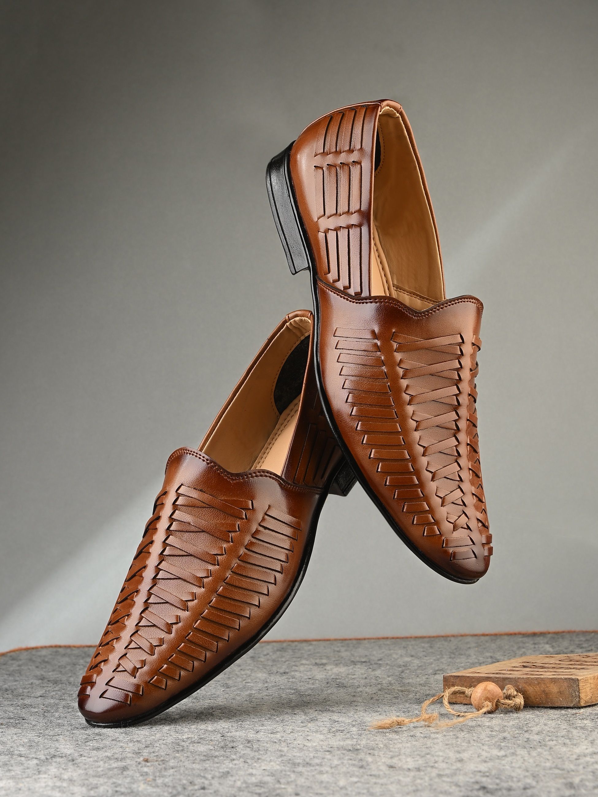 house of pataudi Men’s Stylish Loafers | Handcrafted Woven Slip-On Formal & Casual Shoes Mojaris For Men-picture-34