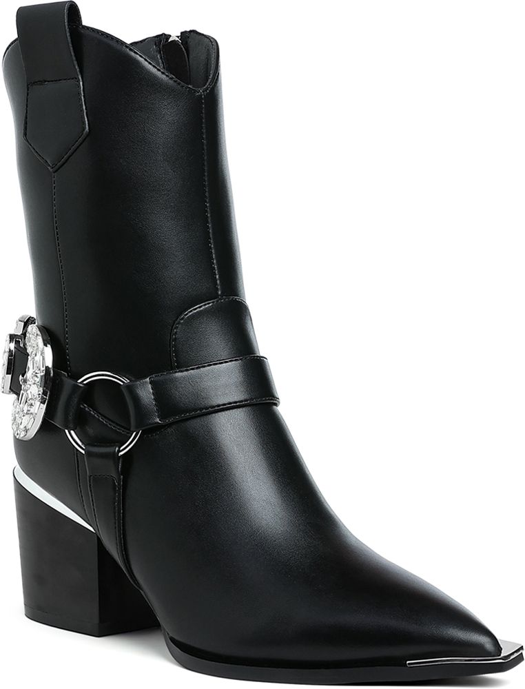 london rag Diamante Embellished Pin Buckle Boots For Women-picture-14