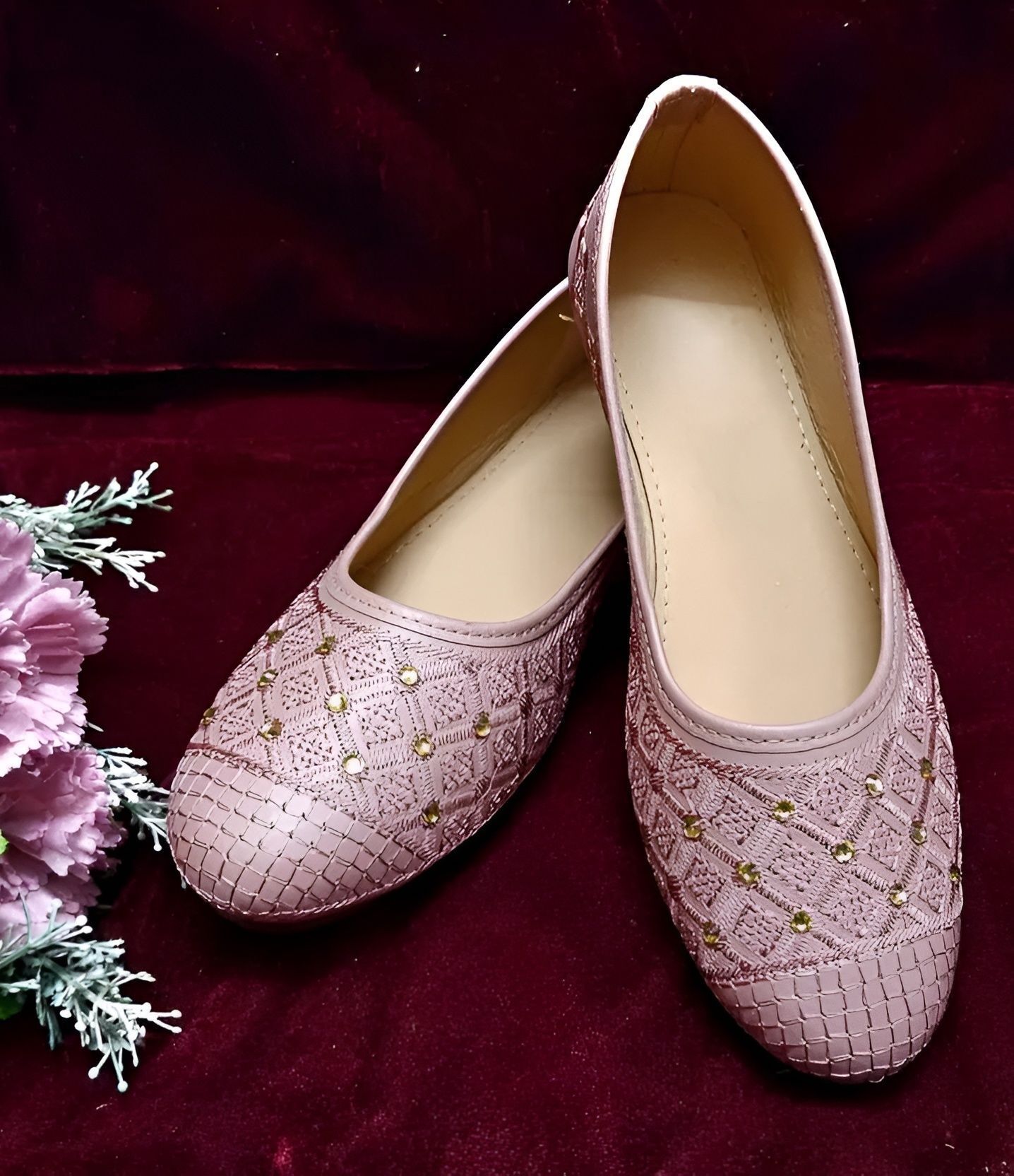 Women Embroidered Jutti with Rhinestones Embellishments Jutis For Women