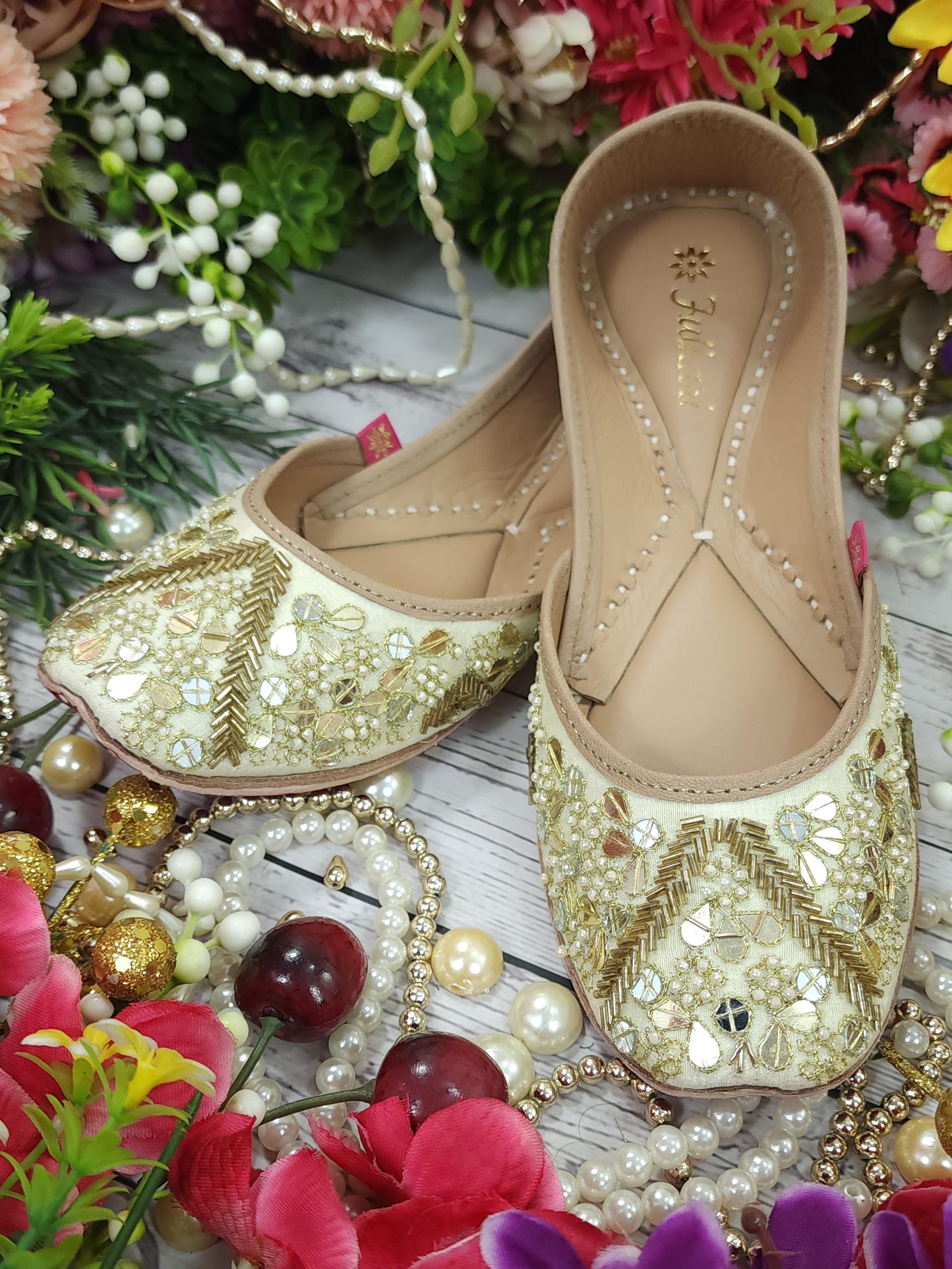 Fulkari Zardozi Handwork Embroidered Genuine Leather Bite and Pinch Free Jutis Party Wear For Women-image-12