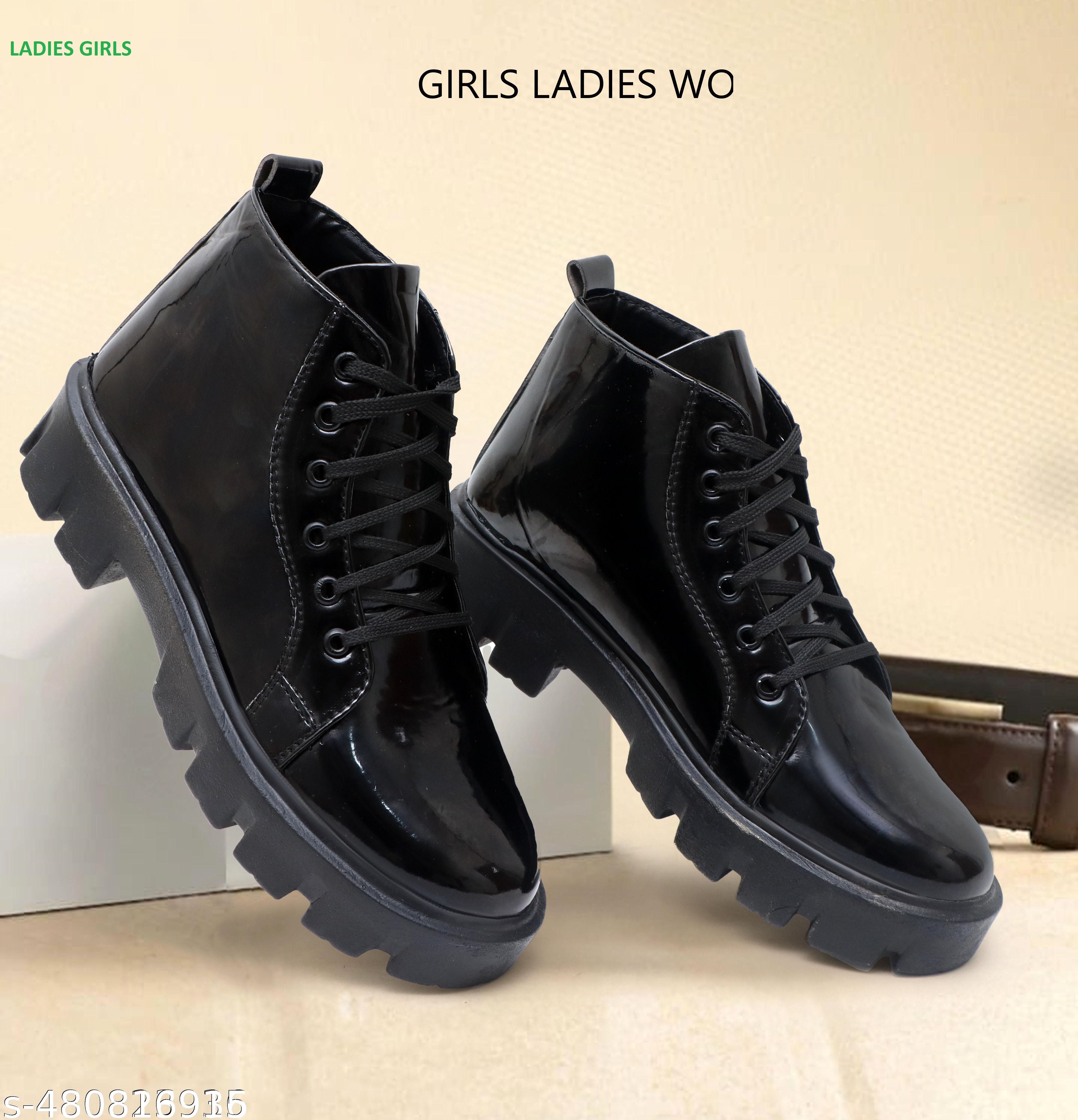Women Black Ankle Boots Lace-Up Chunky Sole Stylish Boots Boots For Women-image-24