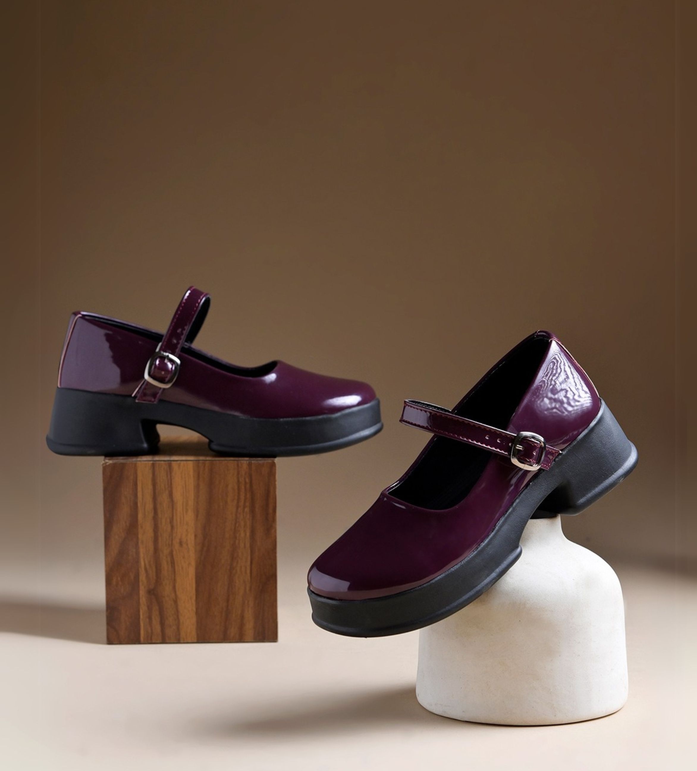 Classic Charm Mary Jane Shoes – Glossy Patent Flats with Buckle Strap Canvas Shoes For Women-image-5