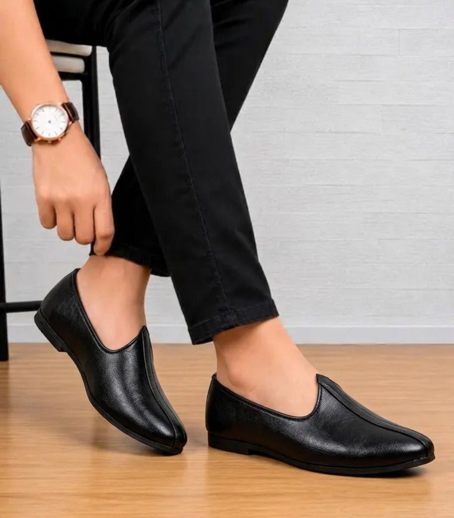 Men's Stylish Black Matte Juttis | Classic Ethnic Mojaris and Nagras Loafers For Men-image-43